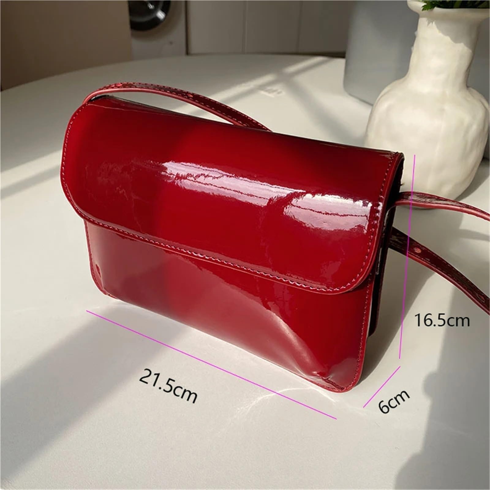 Bolso pequeño de Charol Rojo Brillante for Mujer, Bandolera de Hombro for Axilas, Bandolera de Fiesta Vintage Adecuado para Viajar, Fiesta, Trabajo(Black)