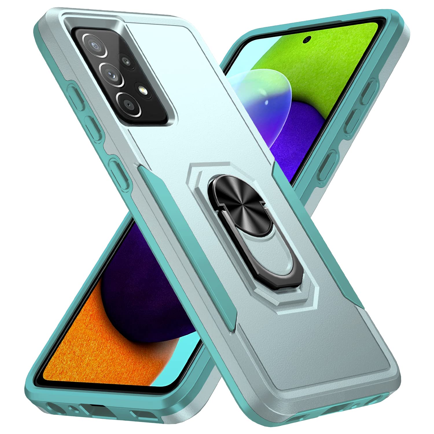 for Samsung Galaxy A52 5G Case Galaxy A52 4G Case with Kickstand Ring Rugged Protective Military Grade Shockproof Case for Galaxy A52 5G 4G Phone Case (Light Green)