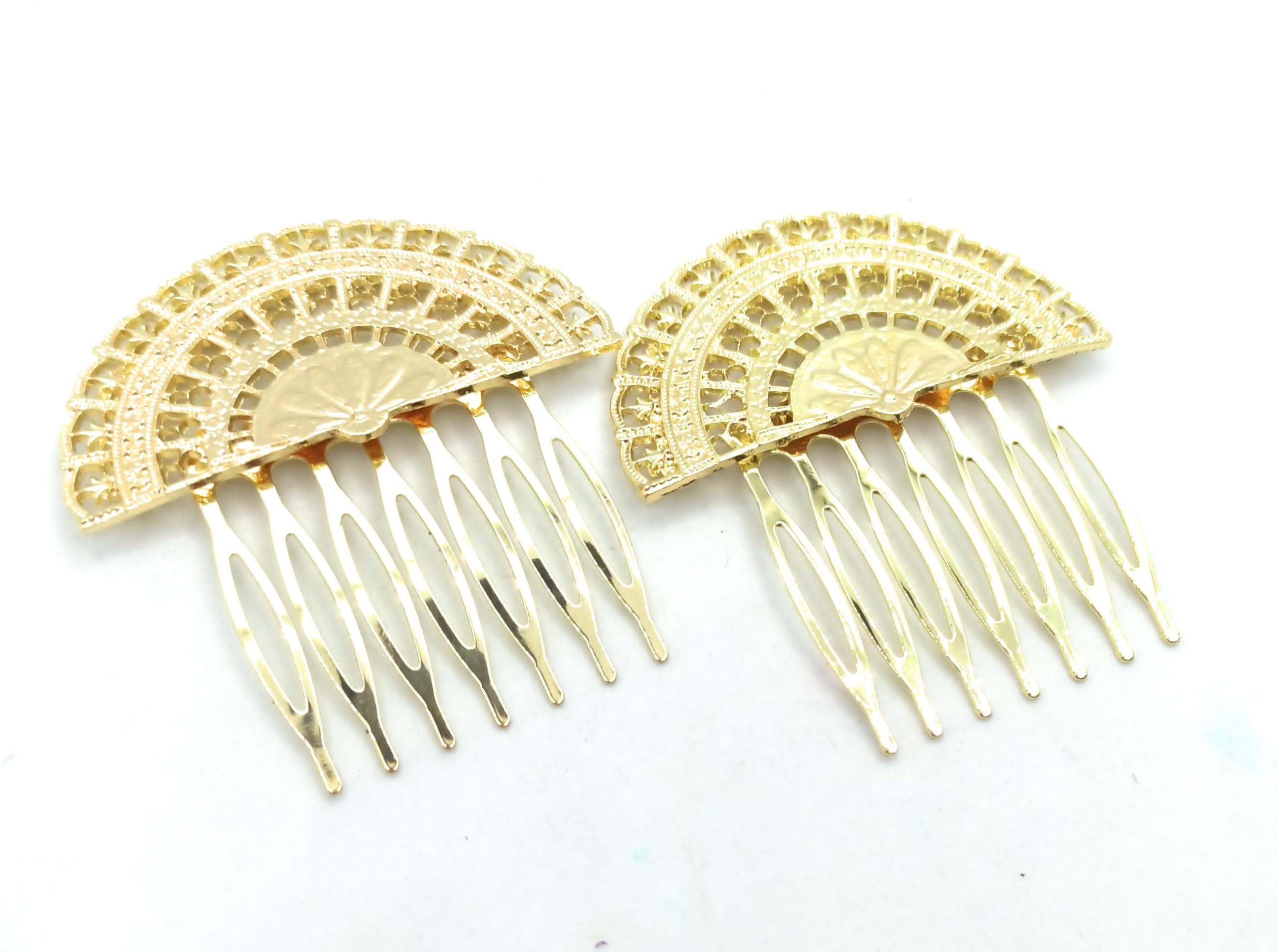 Peinetas Flamencas Doradas Mujer Adorno Peinados Peinecillos Flamencos Baile Flamenco, Accesorio Cabello Peinado Novias Bodas y Fiestas. Peine Abanico Oro Brillo Talla M (Pack 2 Uds)