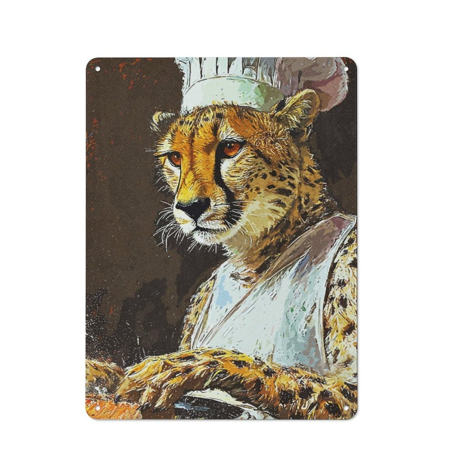 Junmoney Chef Leopard Retro Retro Metal Sign 40X30cm Featuring Garage Wall Decor For Garage, Hobby Room, Office Or Man Cave