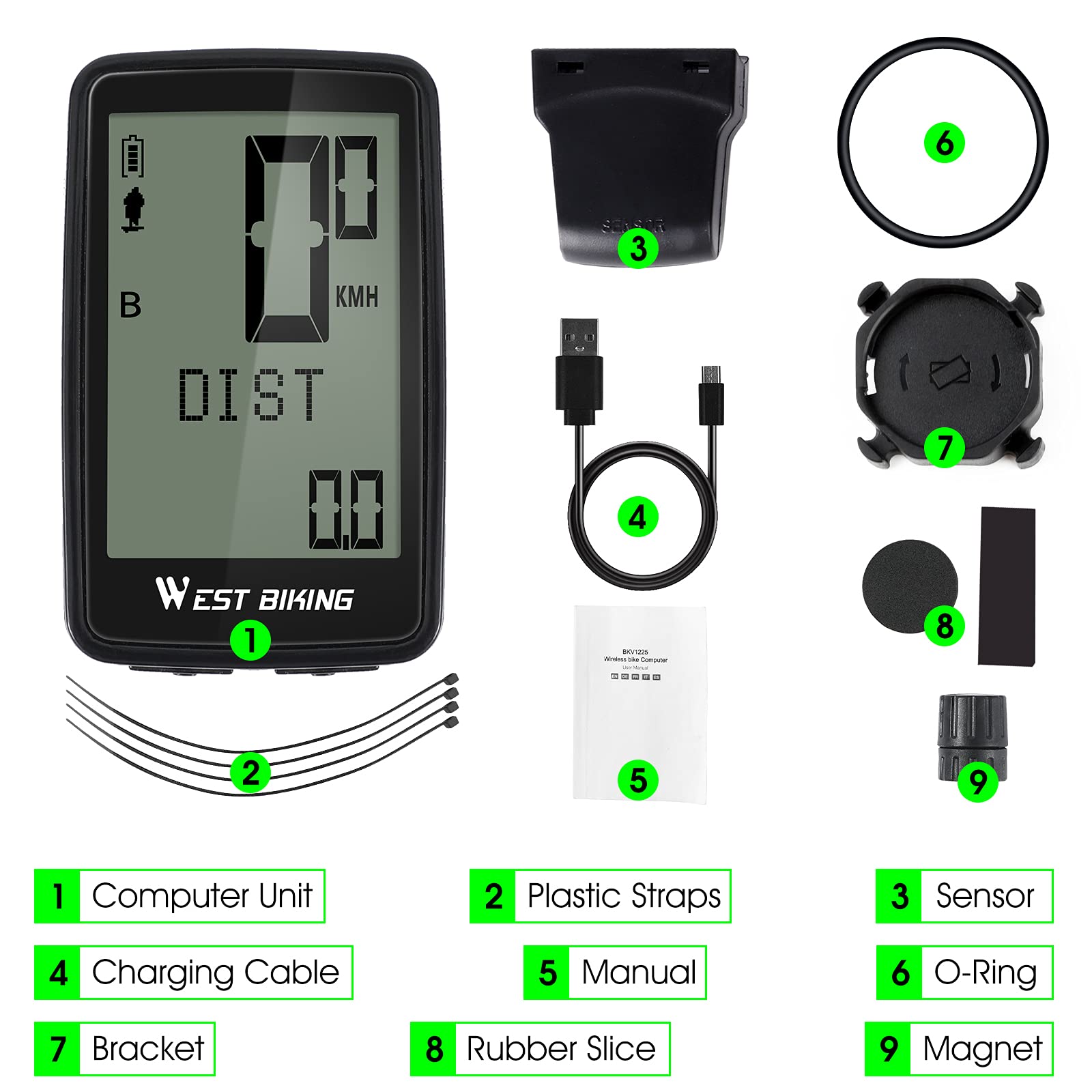 Cuenta Kilometros Bici Inalambrico,USB Carga Velocimetro Bicicleta,Cuentakilómetros Bicicleta Con Soporte para 5 Idiomas,Ciclocomputador Con Pantalla LCD,IPX7 Resistencia al Agua,Activación Automática
