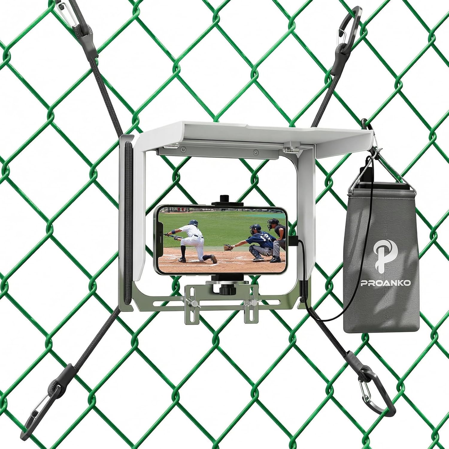 Game Changer Mounting Kit, Cell Phone Fence Mount with Shade and Power Bank Holder, Gamechanger Streaming Kit, Fence Phone Holder for iPhone GoPro Camera Mevo Start Recording Baseball Tennis Game