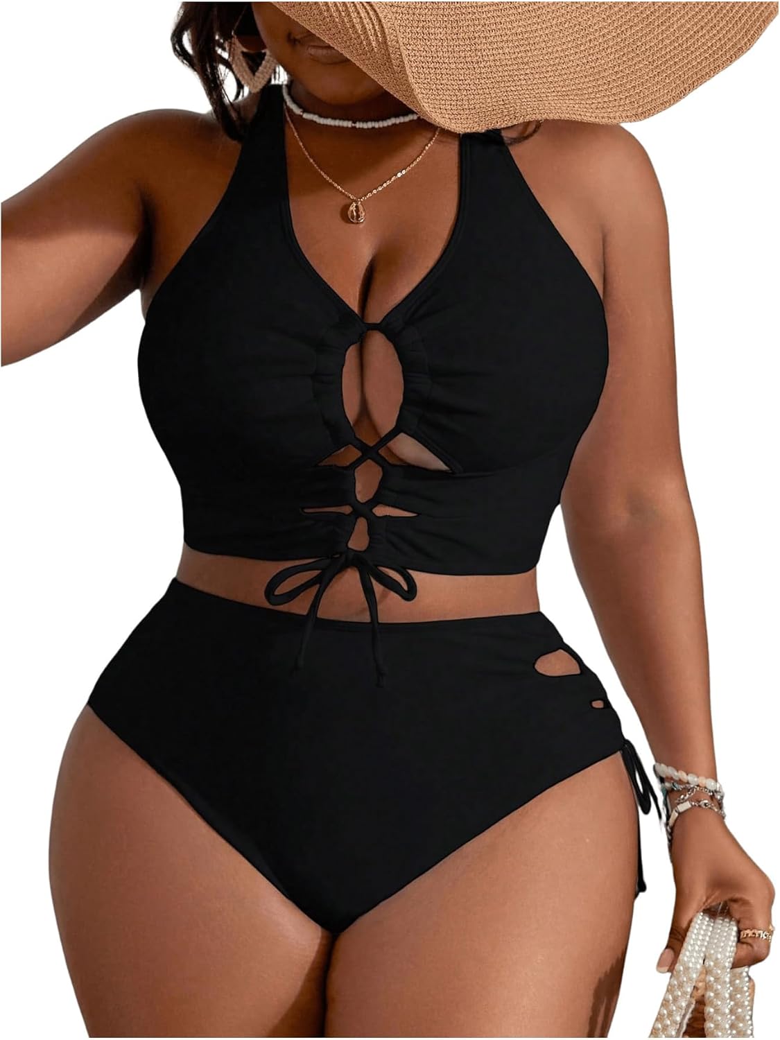 SOLY HUX Women's Plus Size Bikini Set Sexy Swimsuit Lace Up Tummy Control 2 Piece Bathing Suit - Image 3