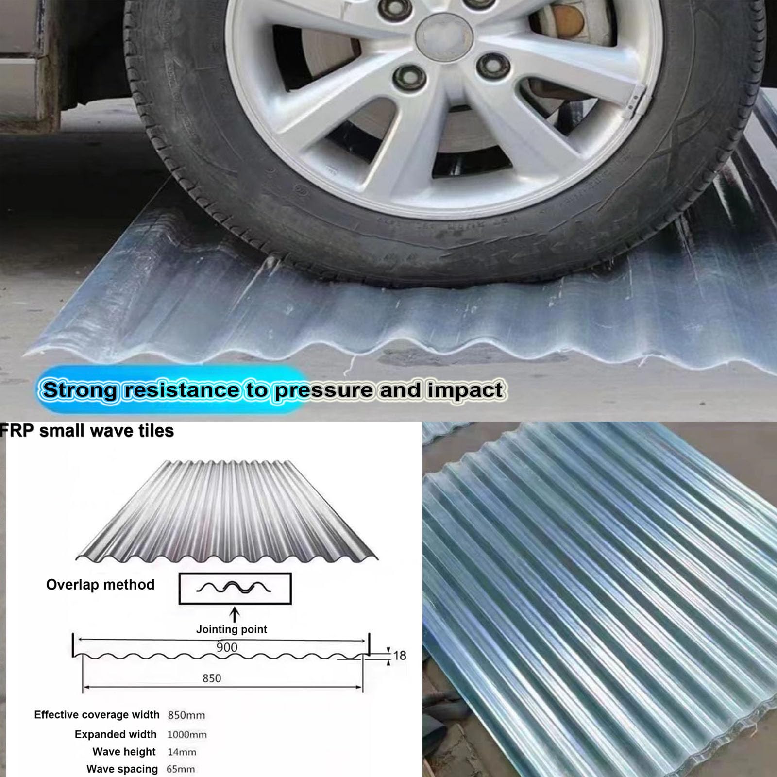 1.5mm Hojas De Techo Corrugado,Paneles Para Tejado Resistentes Al Impacto,Placa Ondulada Anti-UV,Chapa Ondulada Para Invernaderos Prueba De Lluvia,Placa De Aislamiento (0.9×1.7m,1pcs)