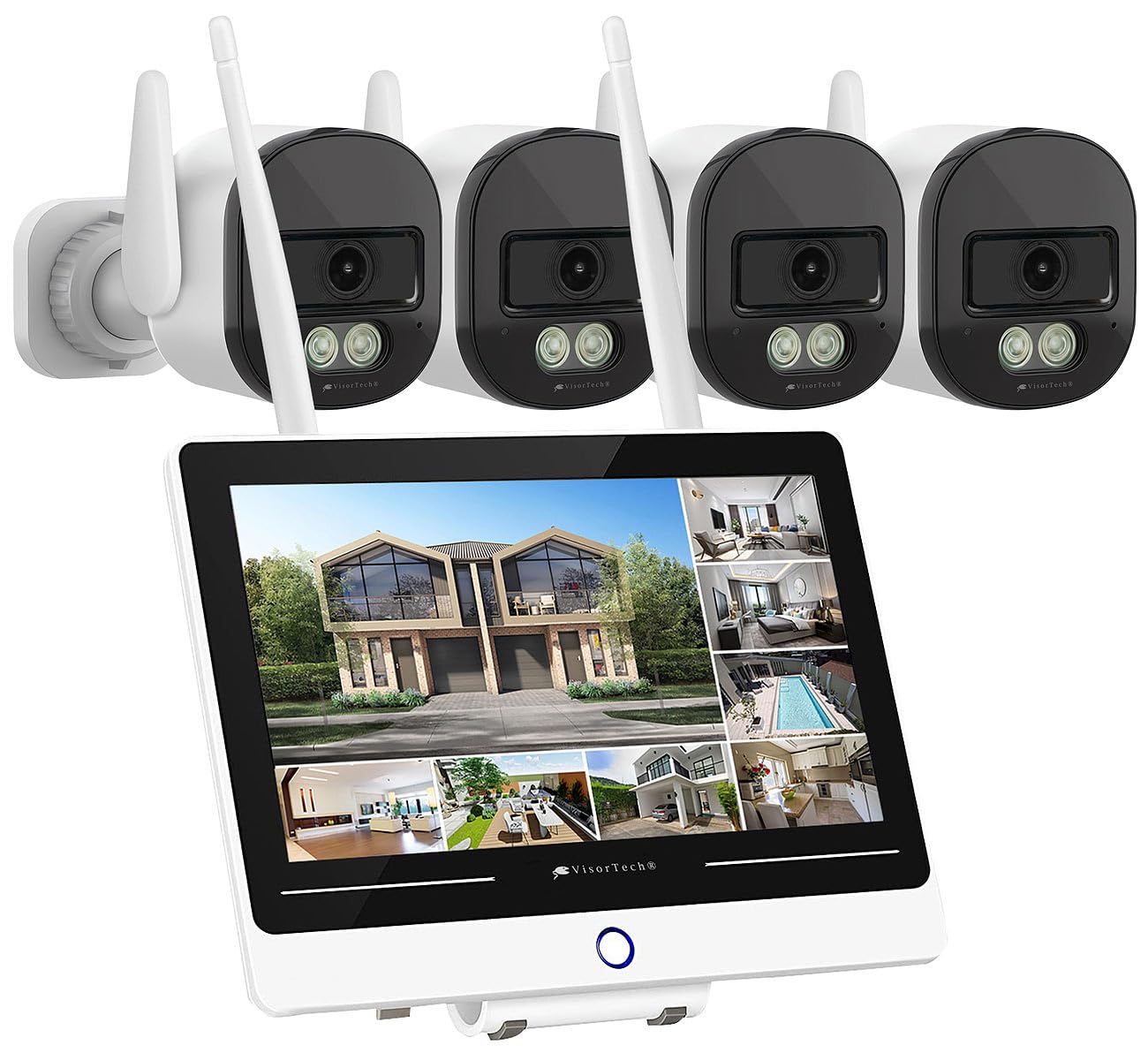 VisorTech System monitoringu WiFi 6 z 12,5-calowym monitorem dotykowym, rejestratorem HDD i 4 kamerami 2K IP66