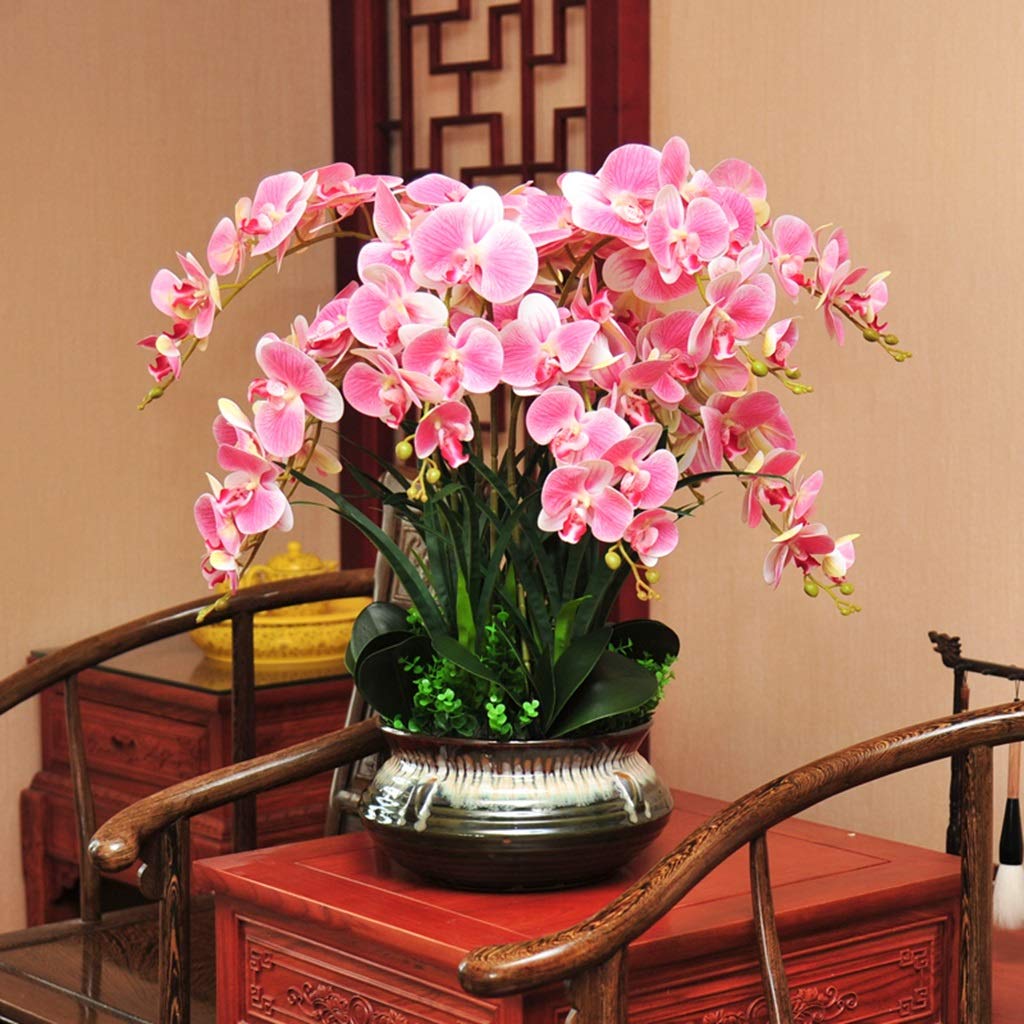 Künstliche Phalaenopsis Orchideen Blumen mit Vase Faux Phalaenopsis Topfpflanze Anordnung for Hochzeitsfeier Esstisch Dekor (Color : PINK)