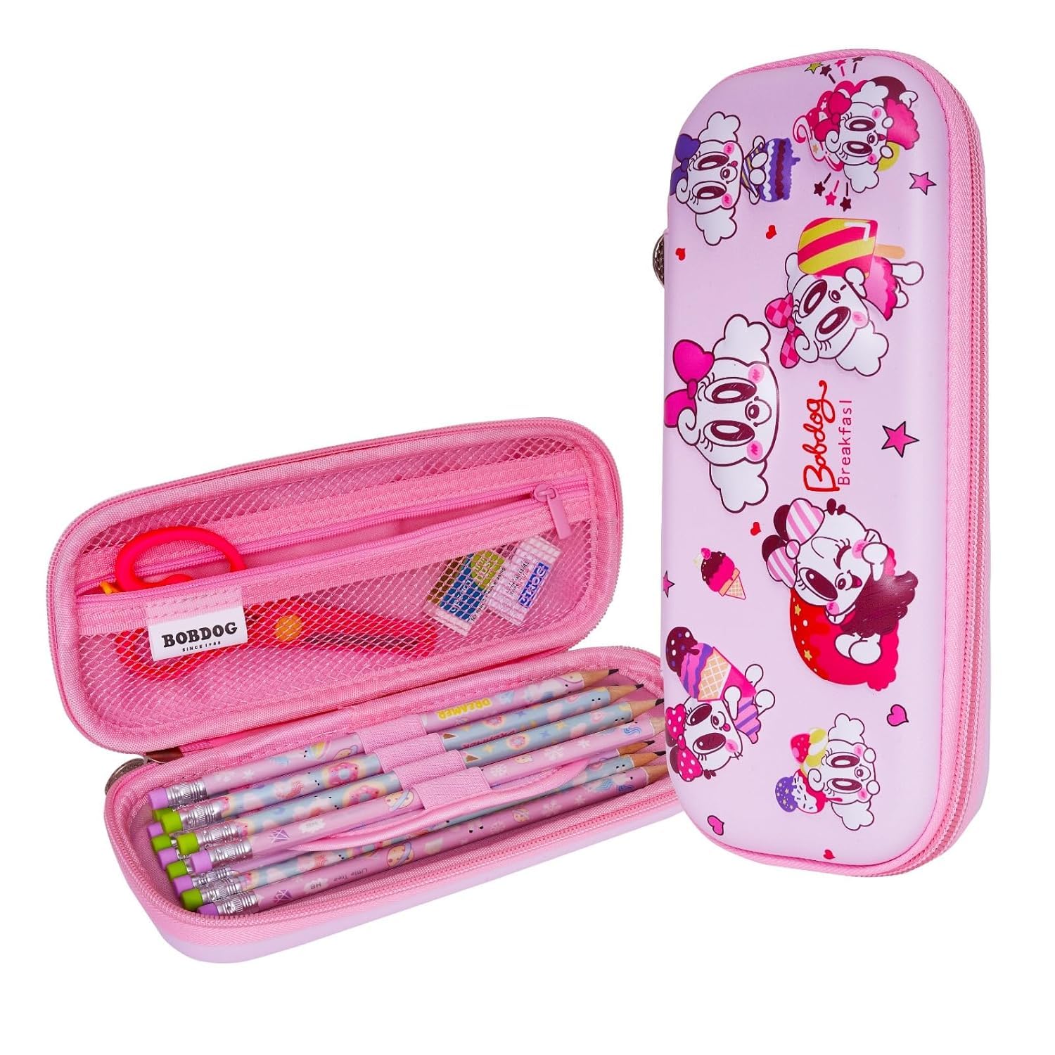 Hard Shell Pencil Case for Kids | Cute Pink Cartoon Pencil Box with Large Capacity | EVA Waterproof Stationery Organizer with Mesh Pocket | Durable Zipper Pencil Pouch