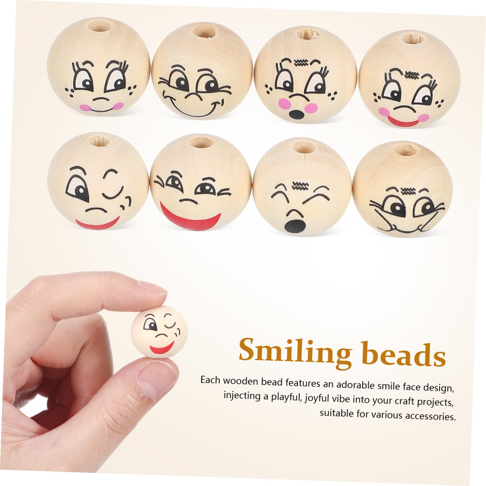 80 piezas Cuentas de Madera con Cara Sonriente Cuentas Sueltas Redondas para Manualidades Joyería Pulseras Niñas Bricolaje
