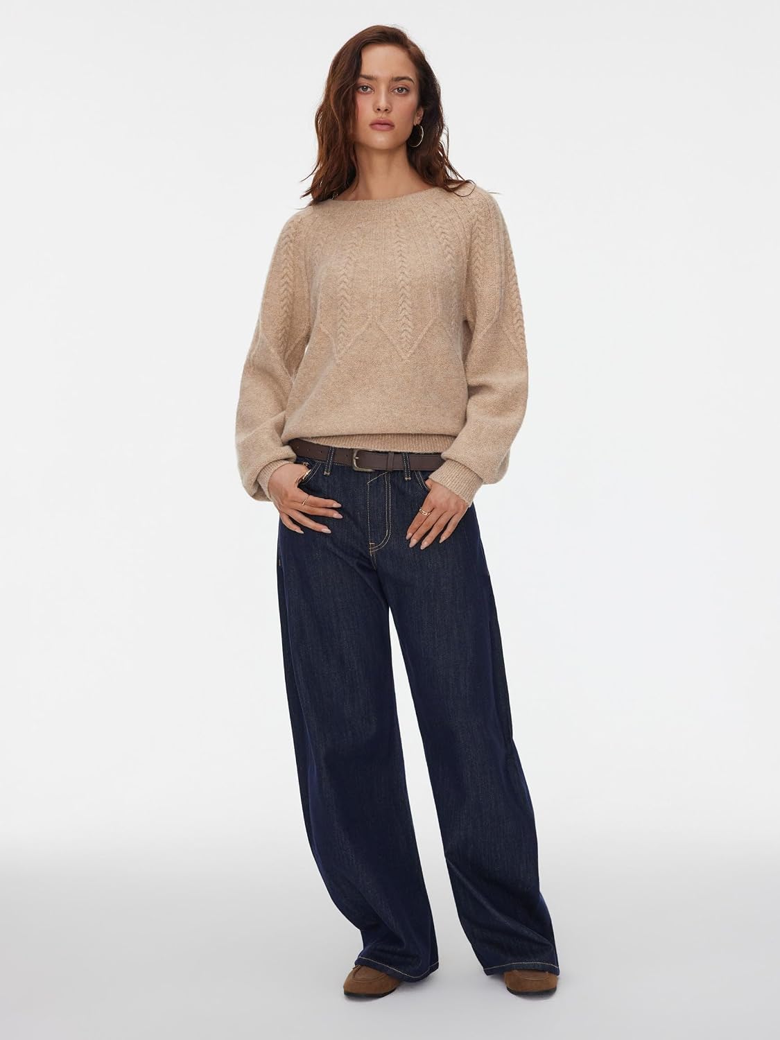 CIDER Women's Cozy Fall Sweaters Crewneck Lantern Sleeve Rib Knit Pullover | Trendy Fall Winter Outfits