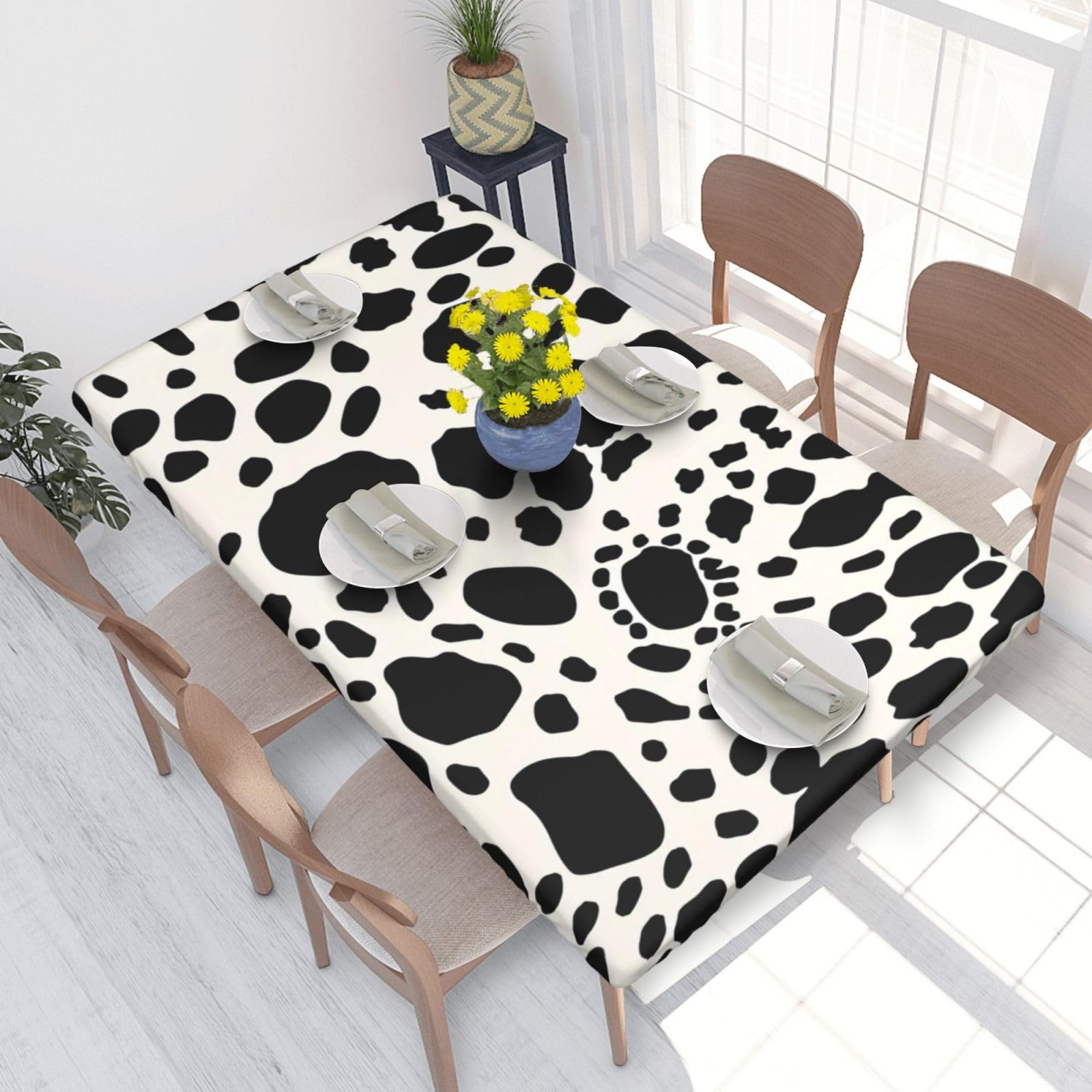 Leopard Print Waterproof Square Table Cover Elastic Fitted Tablecloth Oil Proof Table Protector For 4ft Table