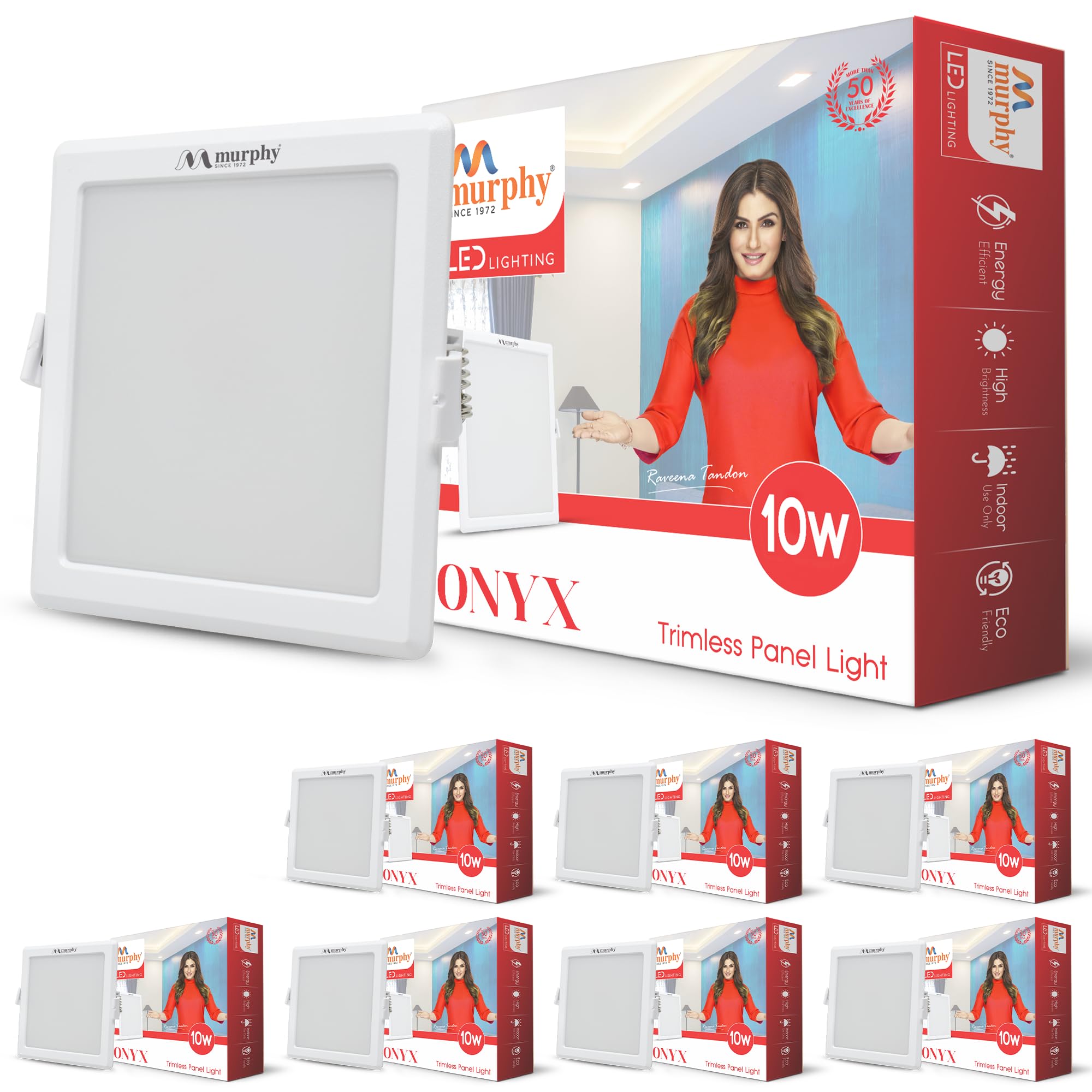 Murphy Trimless Square LED Panel Light – 10W Warm White | Glare-Free, Recessed Ceiling Downlight for Home & Commercial – Pack of 8