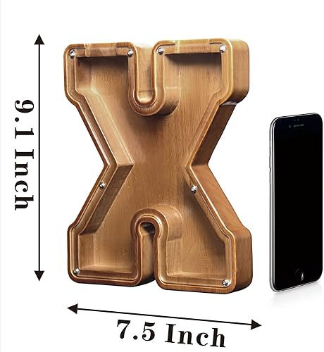 Miniatura 2 de Alcancía grande de madera personalizada para niños, niñas, niños y adultos, el mejor regalo para amigos (9.2 pulgadas - X)