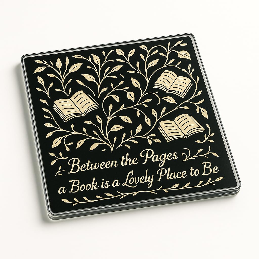 The Plum Penguin Nook Of Whimsy Acrylic Coaster Gift - Unique Design With Vines And Books For Book Lovers, Literary Home Decor
