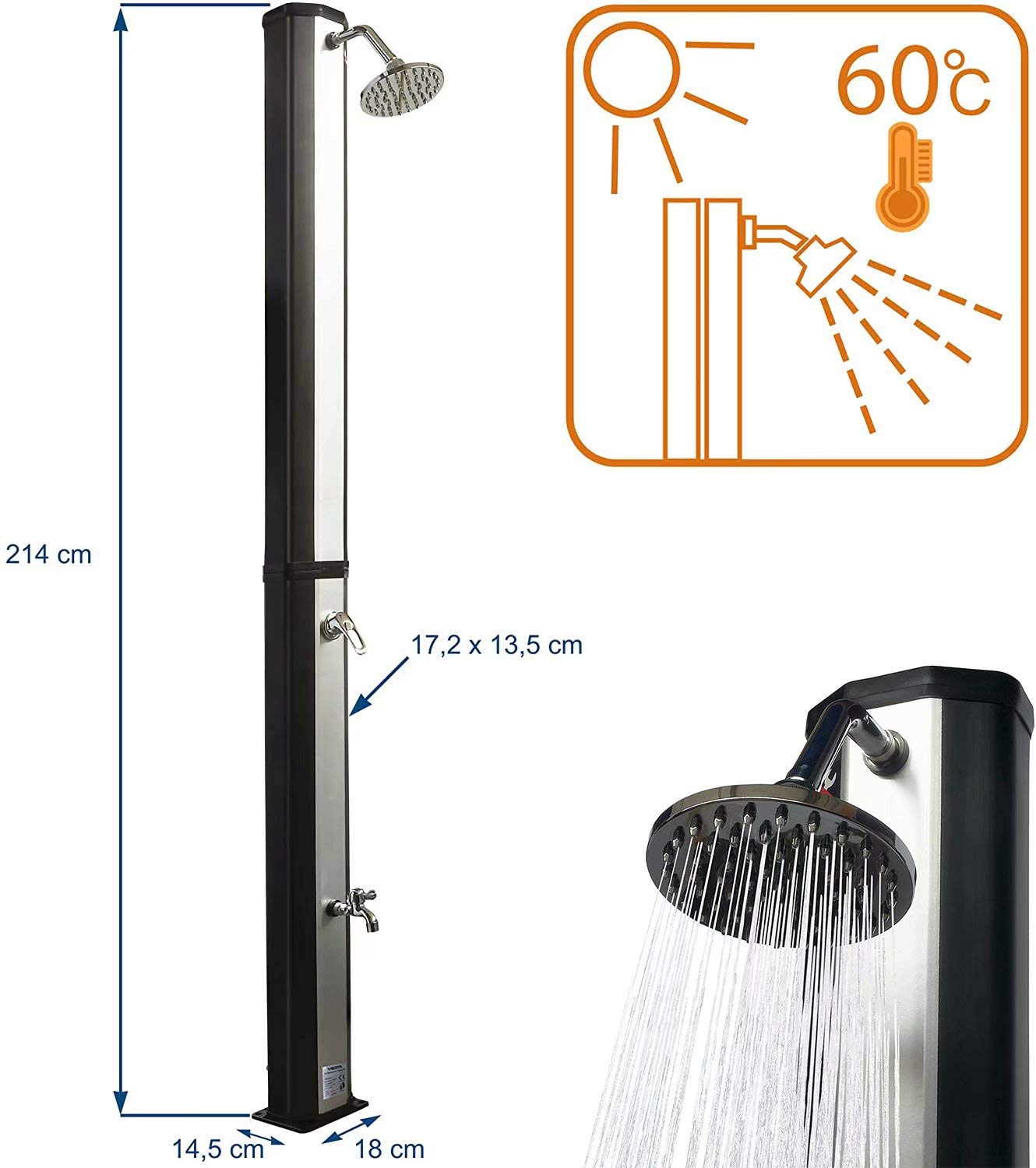 CanKun Solardusche 35L, Gartendusche Max. 60°C Solardusche Garten Mit Integriertem Thermometer & Fußdusche Gartendusche Solar Gartendusche Aussendusche