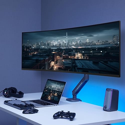 Miniatura 2 de AVLT Soporte de escritorio con brazo para monitor de juegos RGB de 27 a 45 pulgadas, 20 modos de iluminación integrados, control de botón táctil, se