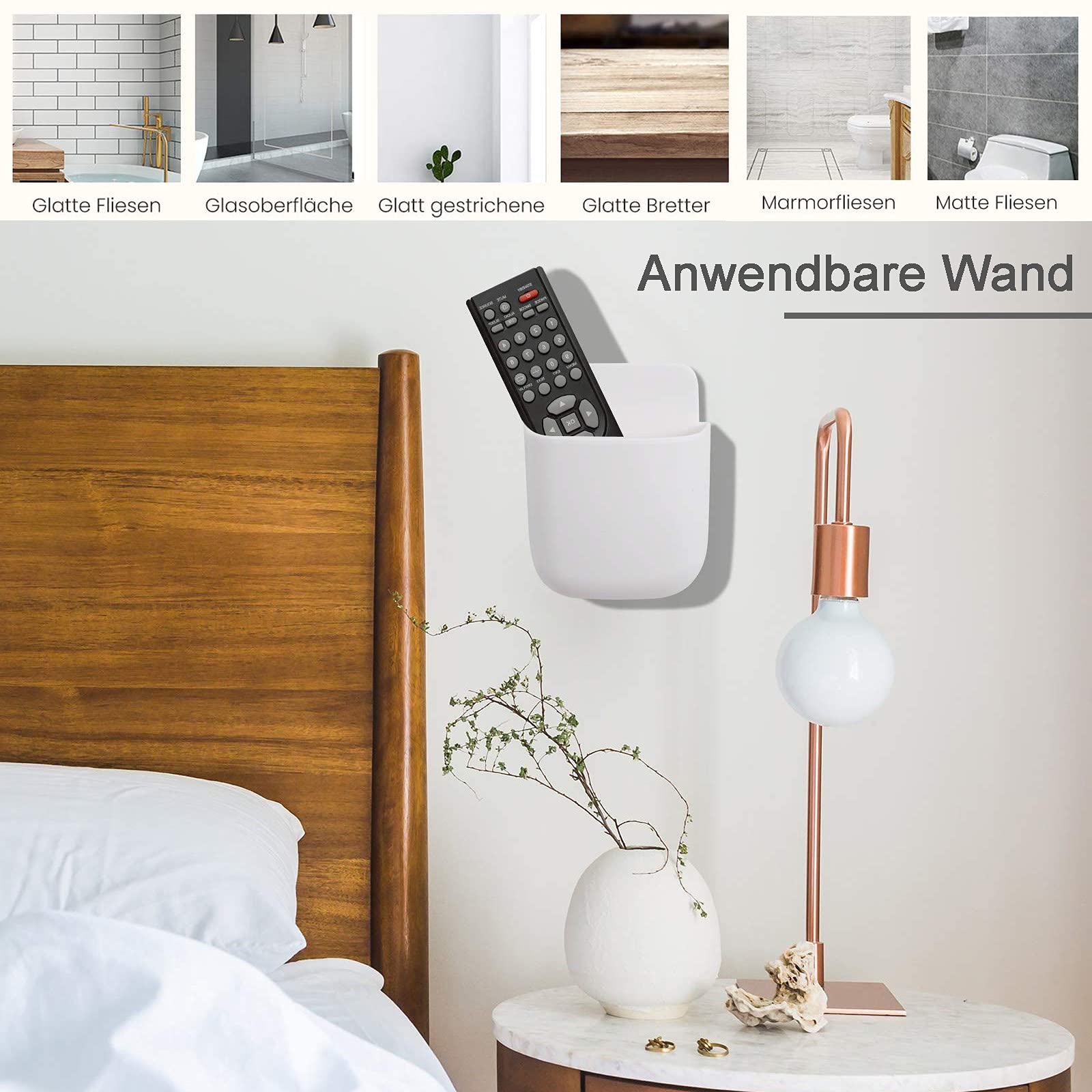 Soporte Móvil Pared 3 piezas, Caja Control Remoto TV Autoadhesiva Gris Blanco