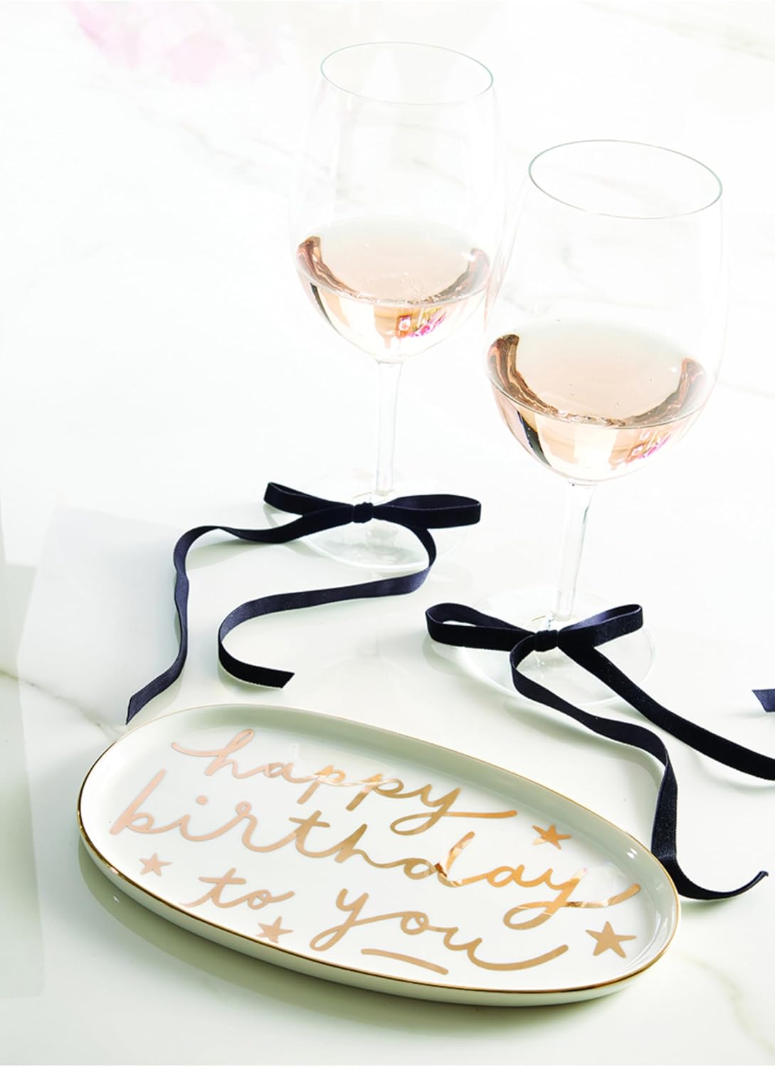 Santa Barbara Design Studio Serving Platter - Oval Ceramic Plate with Gold Script, 10", Happy Birthday