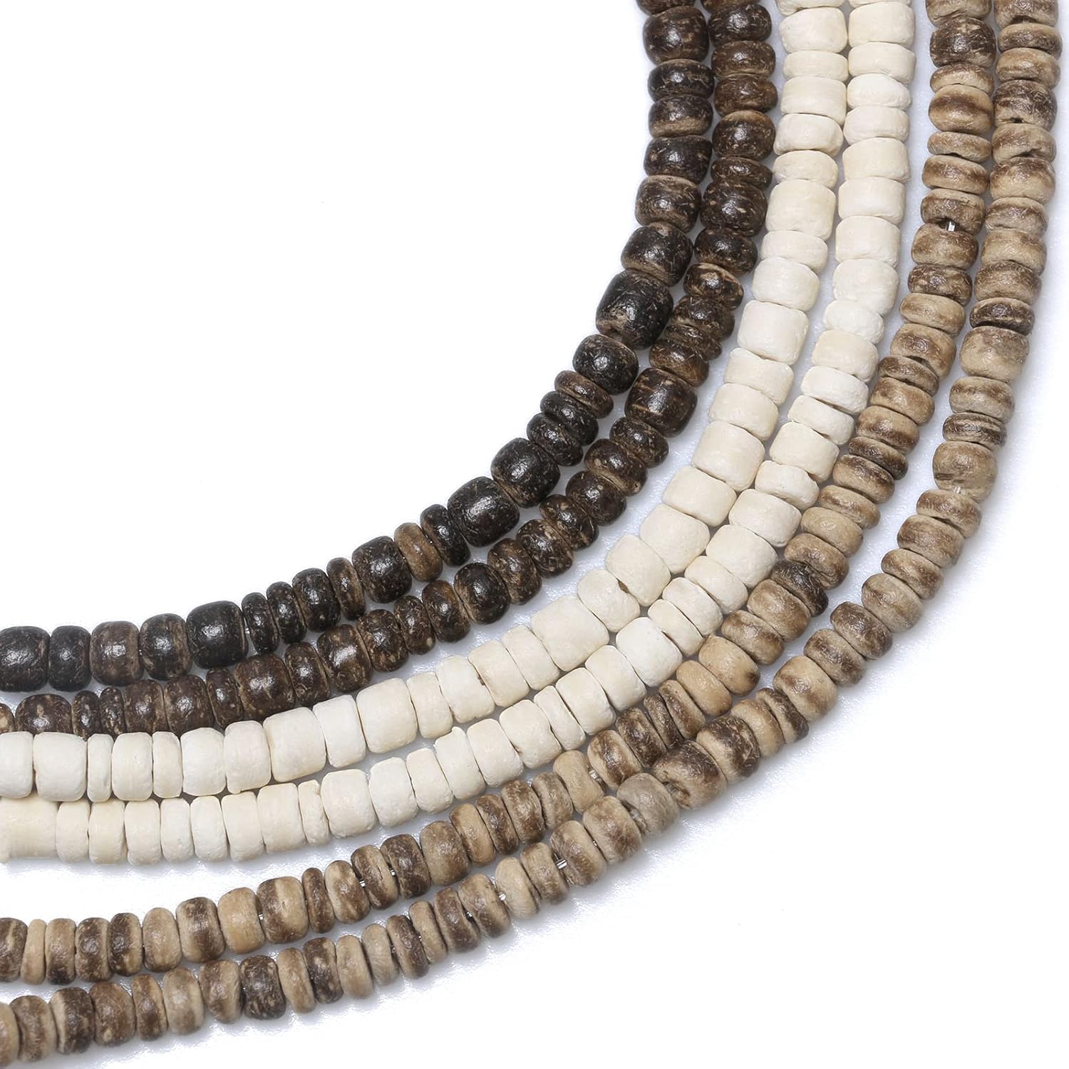 660Pcs/6 Strands Coconut Shell Oblate Beads 5mm Coconut Rondelle Disk Beads for Crafts Making, 220Pcs/2 Strands for Each Color