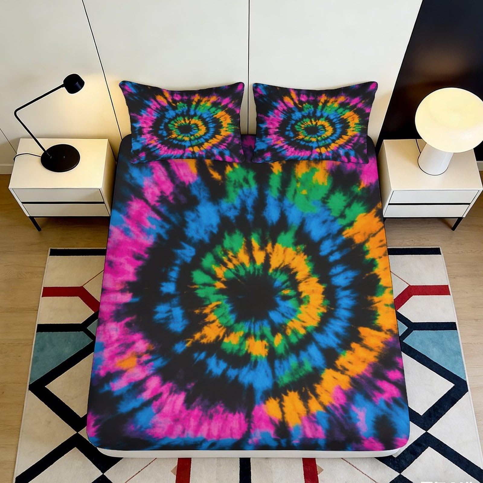 Pnayamiorkfel Style-10 3D Printed Tie Dye Spiral Fitted Sheet Microfiber Vibrant Rainbow Swirl Mattress Cover For Bedroom Dorm Decor 90X200x25cm