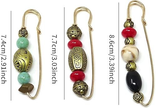 Miniatura 2 de Honbay - Broche de cuentas vintage de 3 piezas, pasadores de seguridad grandes para suéteres, chales, collares, vestidos y la mayoría de la ropa