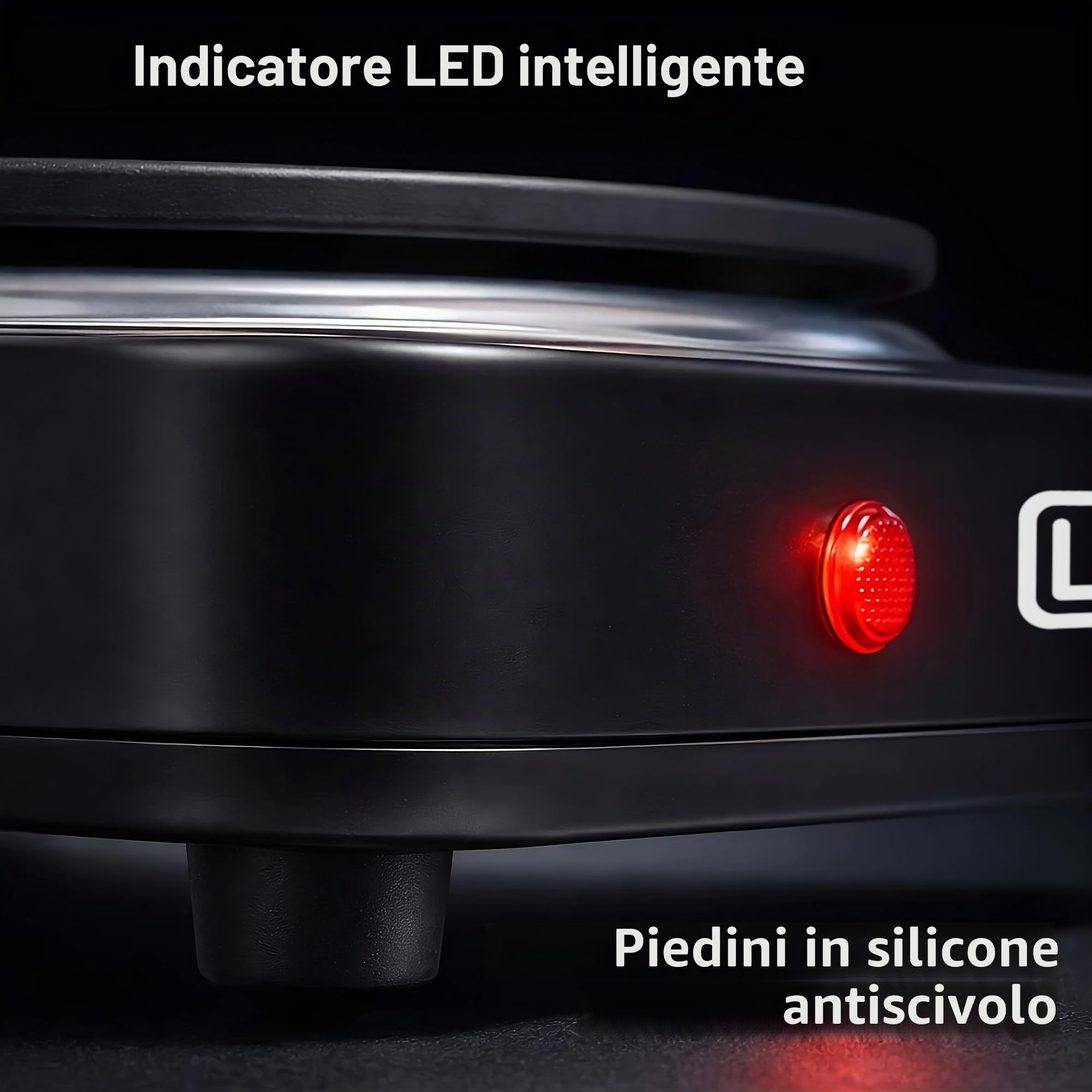 Fornello elettrico portatile per cottura CookMate 1000 W. Piastra per alimenti ad alta potenza, ideale per campeggio, terrazza, roulotte. Adatto a tutte le padelle. Nero