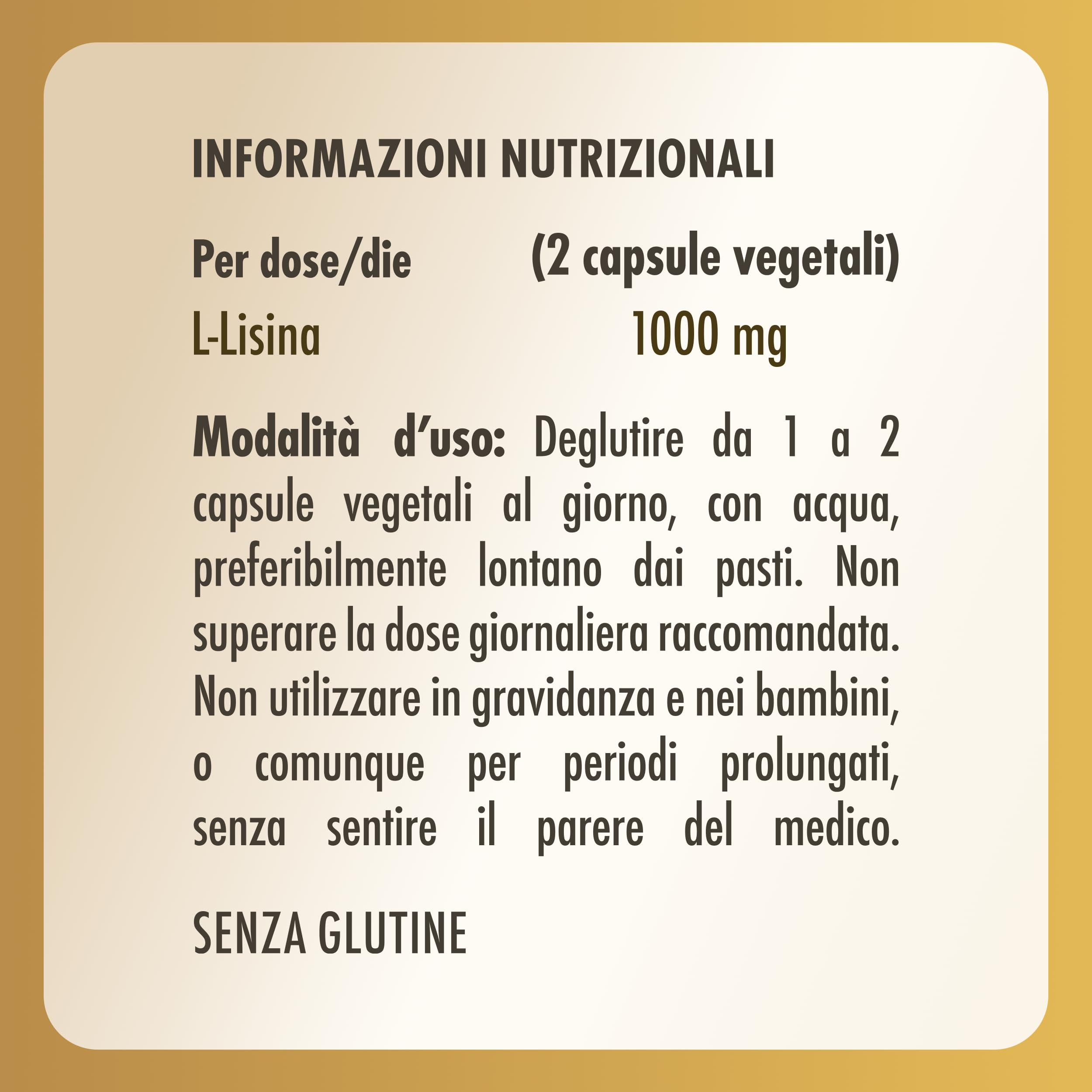 Solgar LISINA SIMPLEX, 50 capsule vegetali – L‑Lisina HCl – amminoacido essenziale
