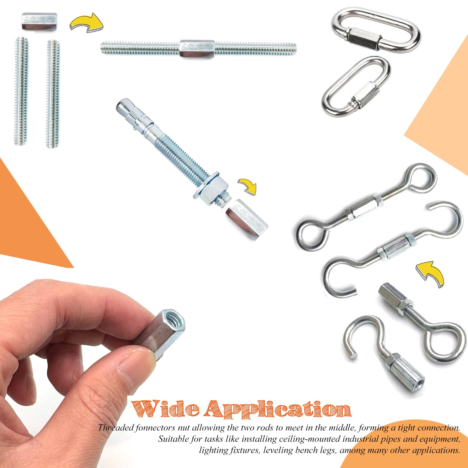 1/4"-20 Coupling Nuts - 20 Pack, Zinc Plated -5