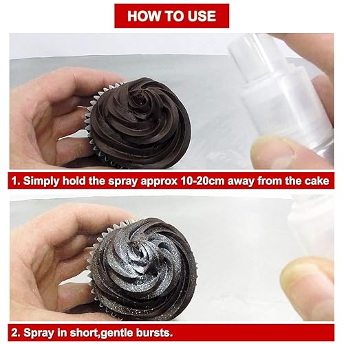 Miniatura 6 de Spray comestible con purpurina (plateado), polvo brillante para colorantes alimentarios sin aerosol, bomba de empuje de polvo espumoso de grado