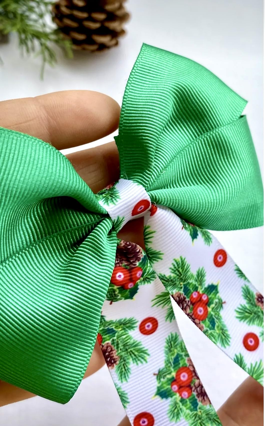 Tasarım Tokam El Yapımı Yılbaşı Desenli Yeşil Kırmızı Yeni Yıl, Noel, Yılbaşı Saç Tokası 18 cm x 13 cm