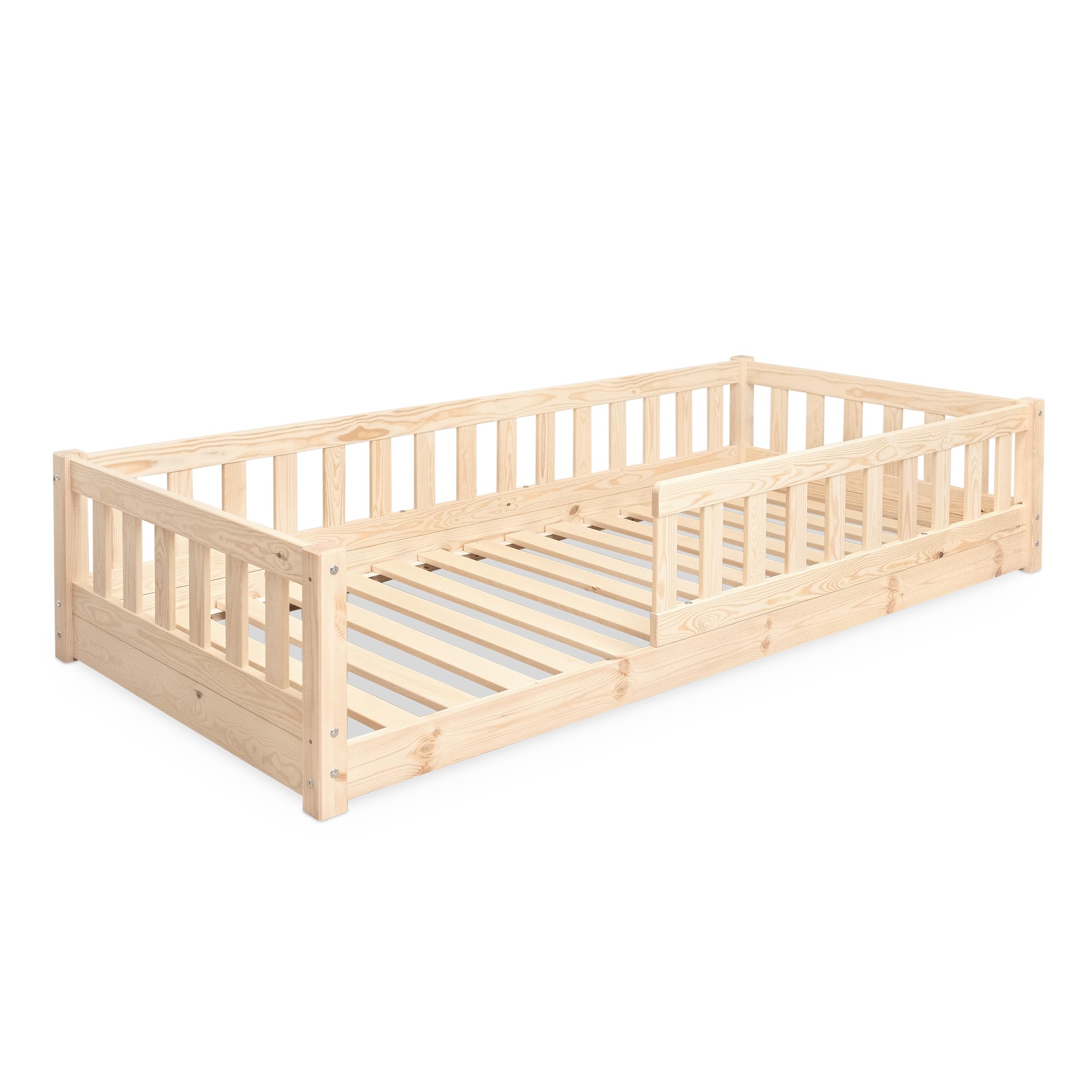 Ehrenkind Kinderbett Lille – Bodenbett 90x200 cm aus Kiefernholz mit Rausfallschutz (Montessori)