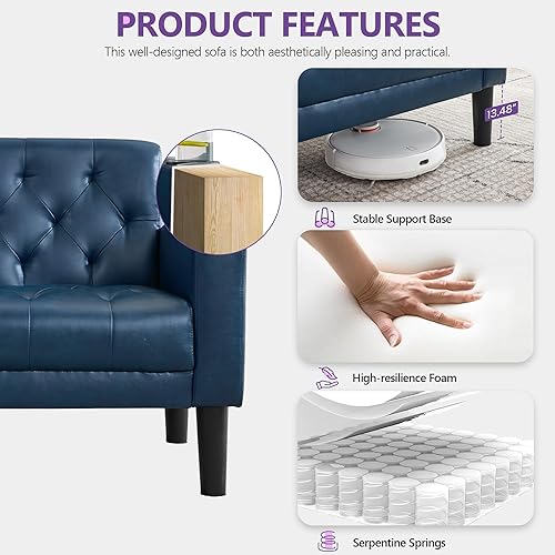 Miniatura 9 de TYBOATLE Sofá biplaza de cuero de 62 pulgadas de ancho con sillas, juegos de sofá de 3 piezas para sala de estar con 2 puertos de carga USB y 2