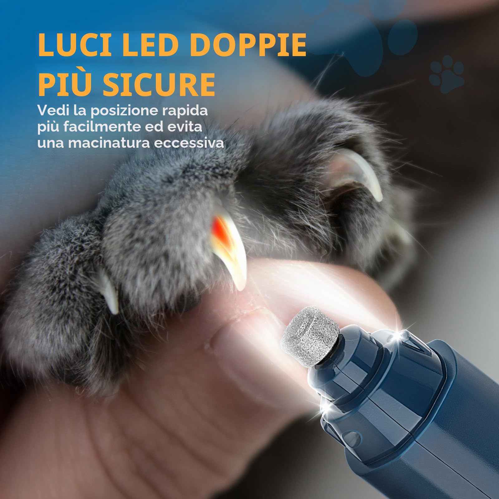 GlasFlength Lima Taglia Unghie per Cane e Tagliaunghie Cani, 5 velocità Professionale Tagliaunghie Gatto con 2 Luci LED Ricaricabile Lima Unghie per Cani e Gatti di Taglia Piccola Media e Grande