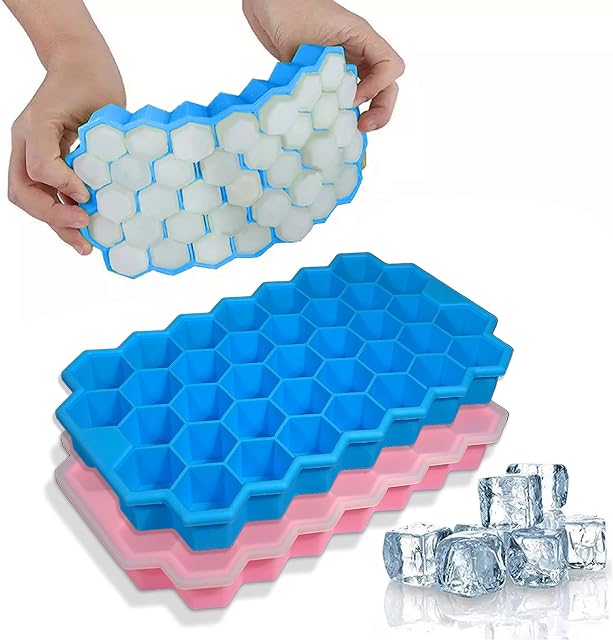 Ice Cube Tray Silicone with Removable Lid [2 Pack UK Company] Silicone Ice Cube Moulds for Freezer