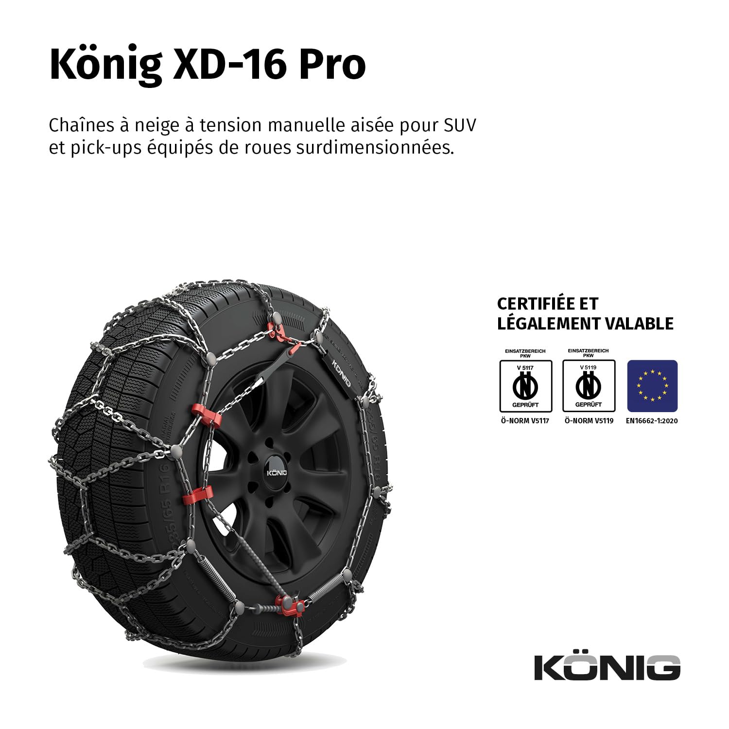 KÖNIG XD-16 Pro 285 Chaînes à neige homologuées