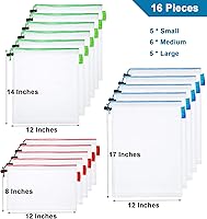 Vista 2 de 16 bolsas pequeñas de malla para juguetes para almacenamiento, 3 tamaños reutilizables de malla con cordón para productos, bolsa de rompecabezas