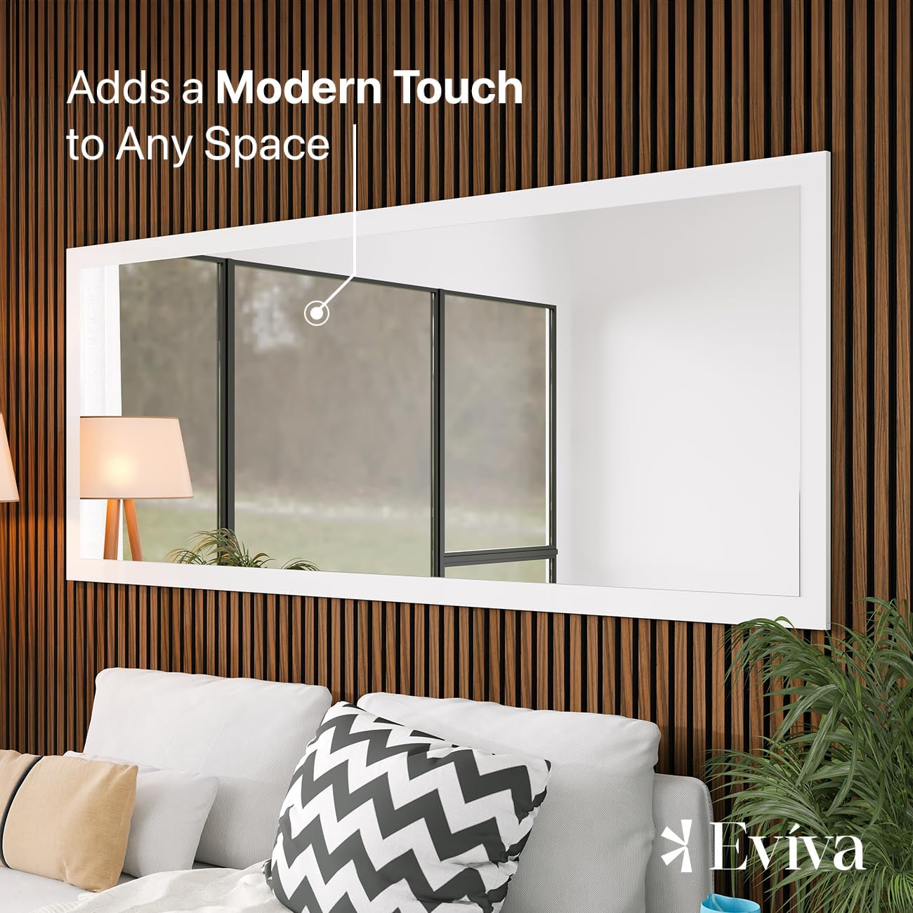 Close-up of the mirror frame highlighting waterproof finish and high-quality engineered wood