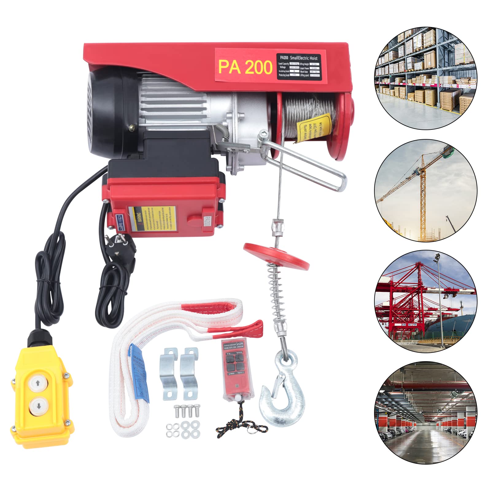 Elektryczny podnośnik 510 W, udźwig 100-200 kg, stop aluminium, bezprzewodowy i przewodowy, IP40, 34 x 13 x 35 cm