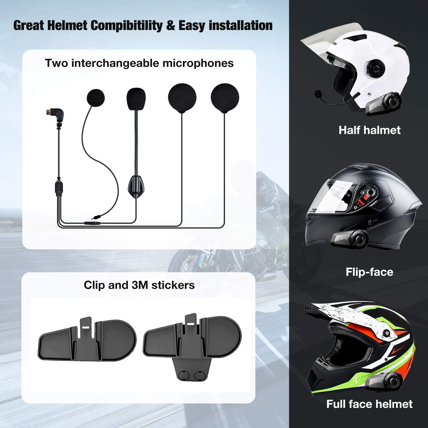 QSPORTPEAK MX1 Intercom Moto Casques 2 Voies Communication Systèmes Oreillette Bluetooth pour Casque Moto/ATV 2 Unités 1200M, écouteur Bluetooth pour Casque Motocyclette/ATV (1 Unités)
