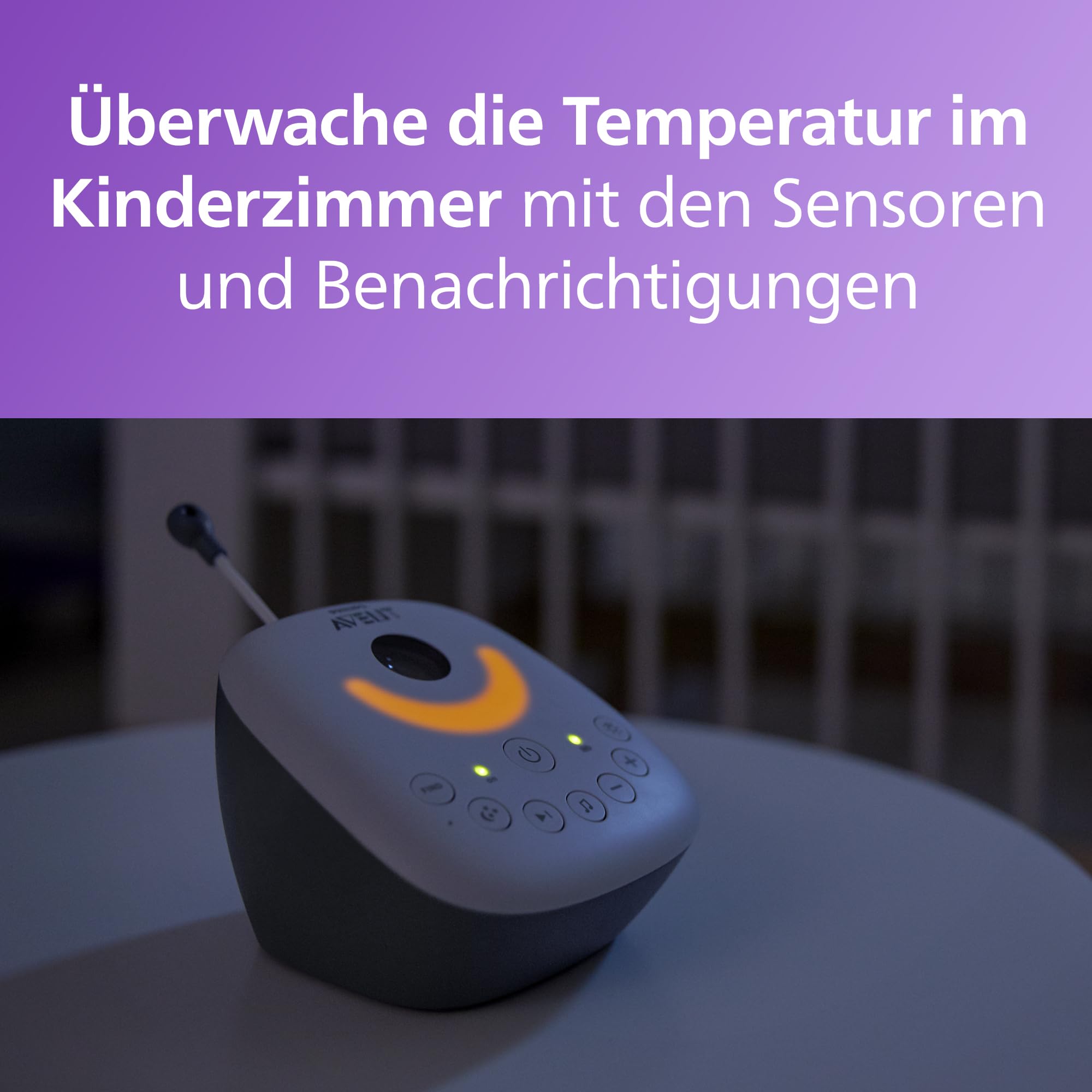 Philips AVENT Audio Babyphone, DECT-Technologie, Eco-Mode, Sternenhimmel, Gegensprechfunktion, Schlaf- und Nachtlieder, 18 Std. Laufzeit, maximale Reichweite, weiß (Modell SCD733/26)