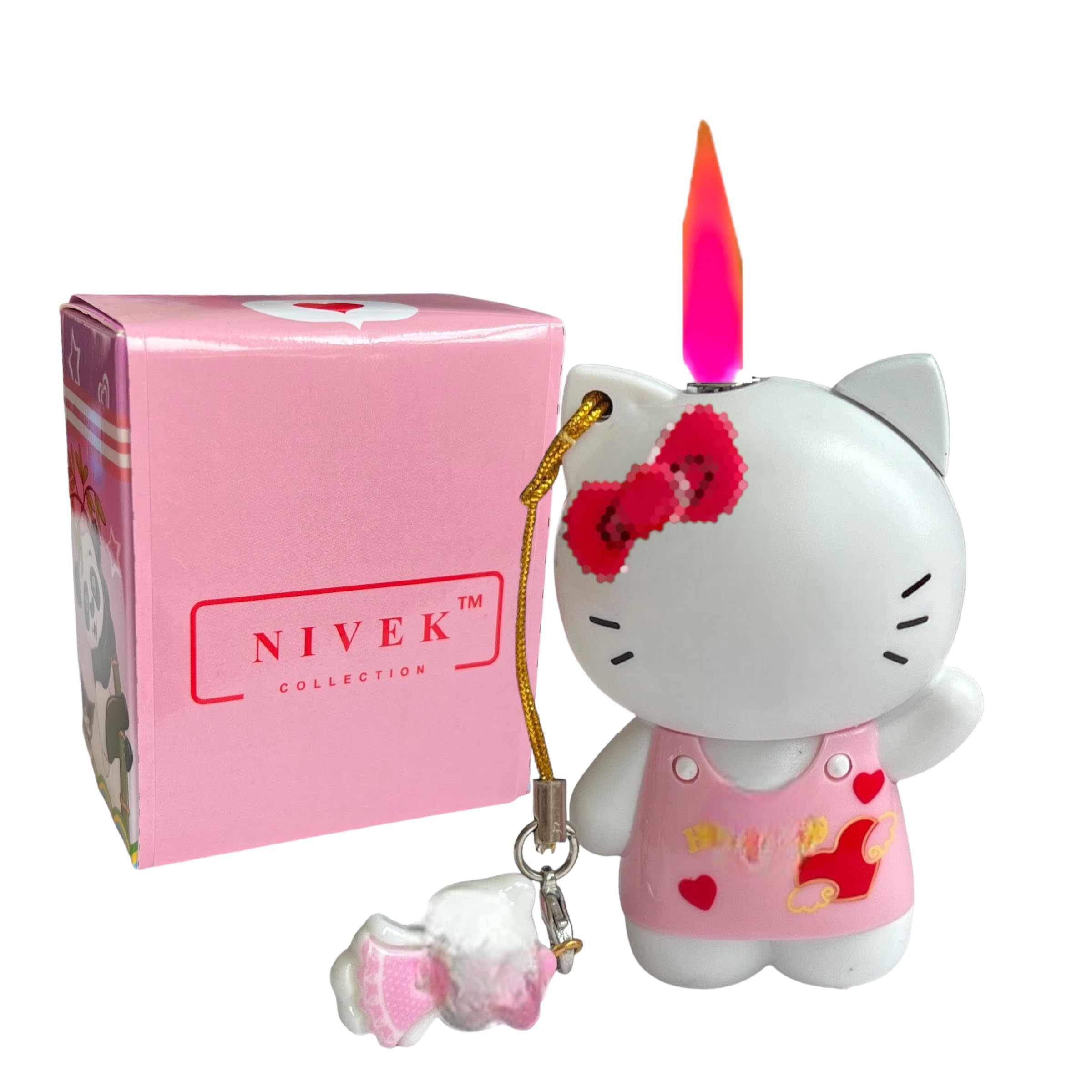 NIVEK Kitty Cat Y2K Cool Lighter 3D Torch Pink Flame Cute Character Japanese Pendant Refillable Collectable (Pink)