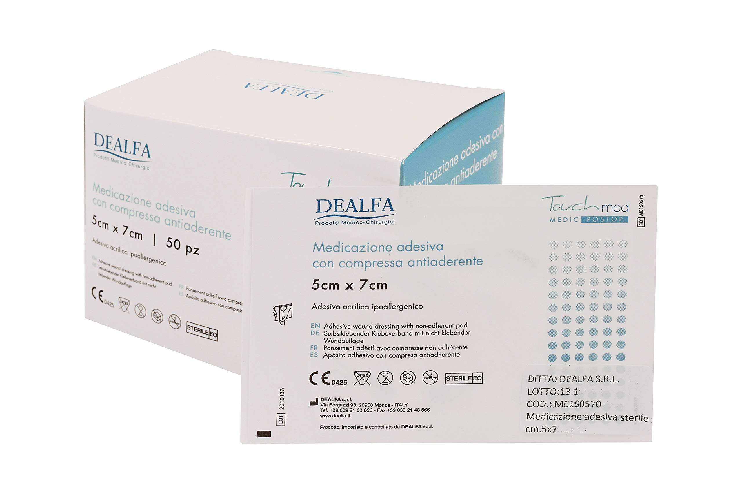 TOUCHMED Cerotto Adesivo Sterile in TNT con Compressa Antiaderente - 5x7 cm - Traspirante e Assorbente - Protezione per Ogni Ferita - Ottima Adesività - Monouso - Confezione da 50 Pezzi