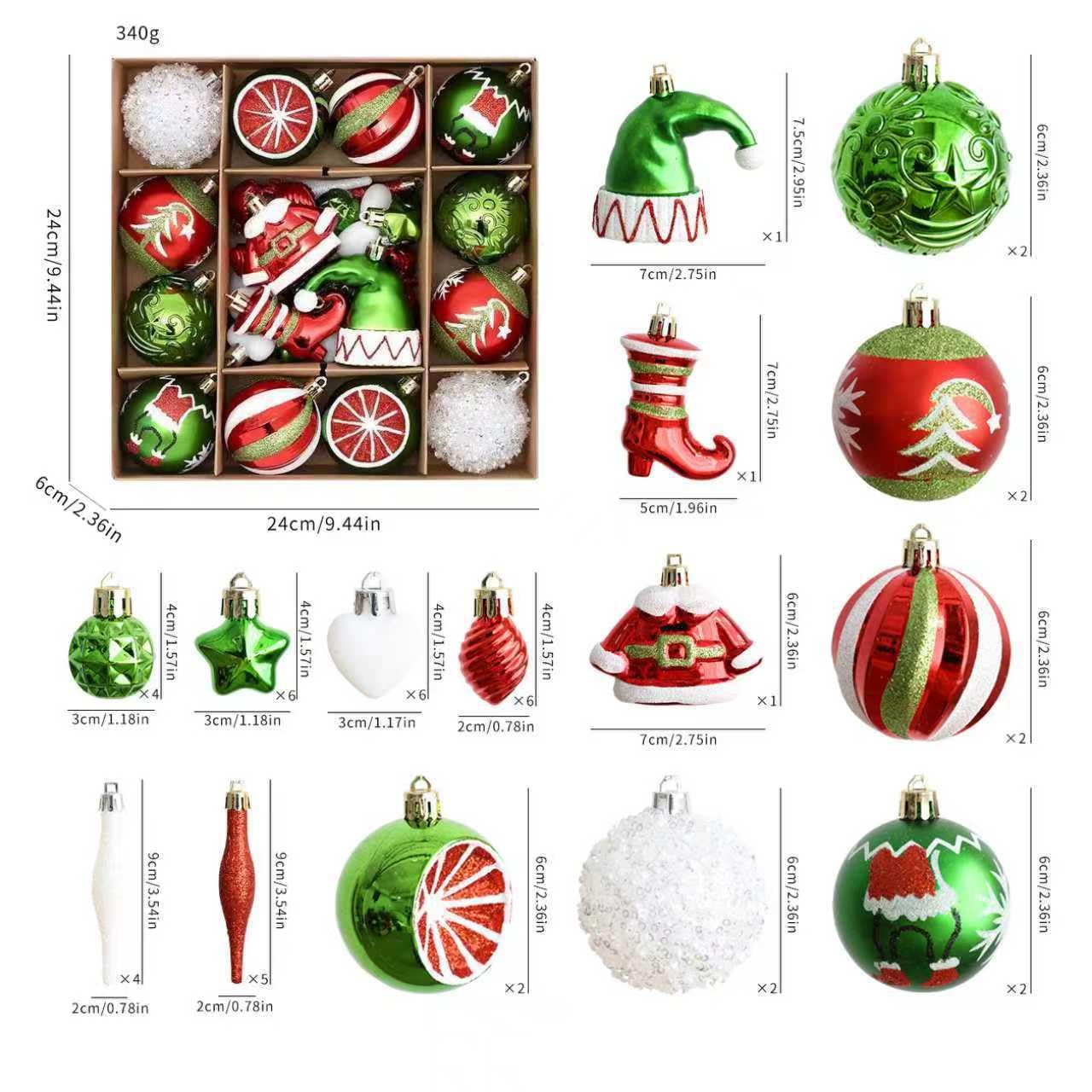 46 Pcs Bolas de Navidad Ornamentos de Navidad, Ornamentos de Bola Decoración del Árbol de Navidad Ornamentos Colgantes para la casa del árbol de Navidad (Rojo Verde Blanco)