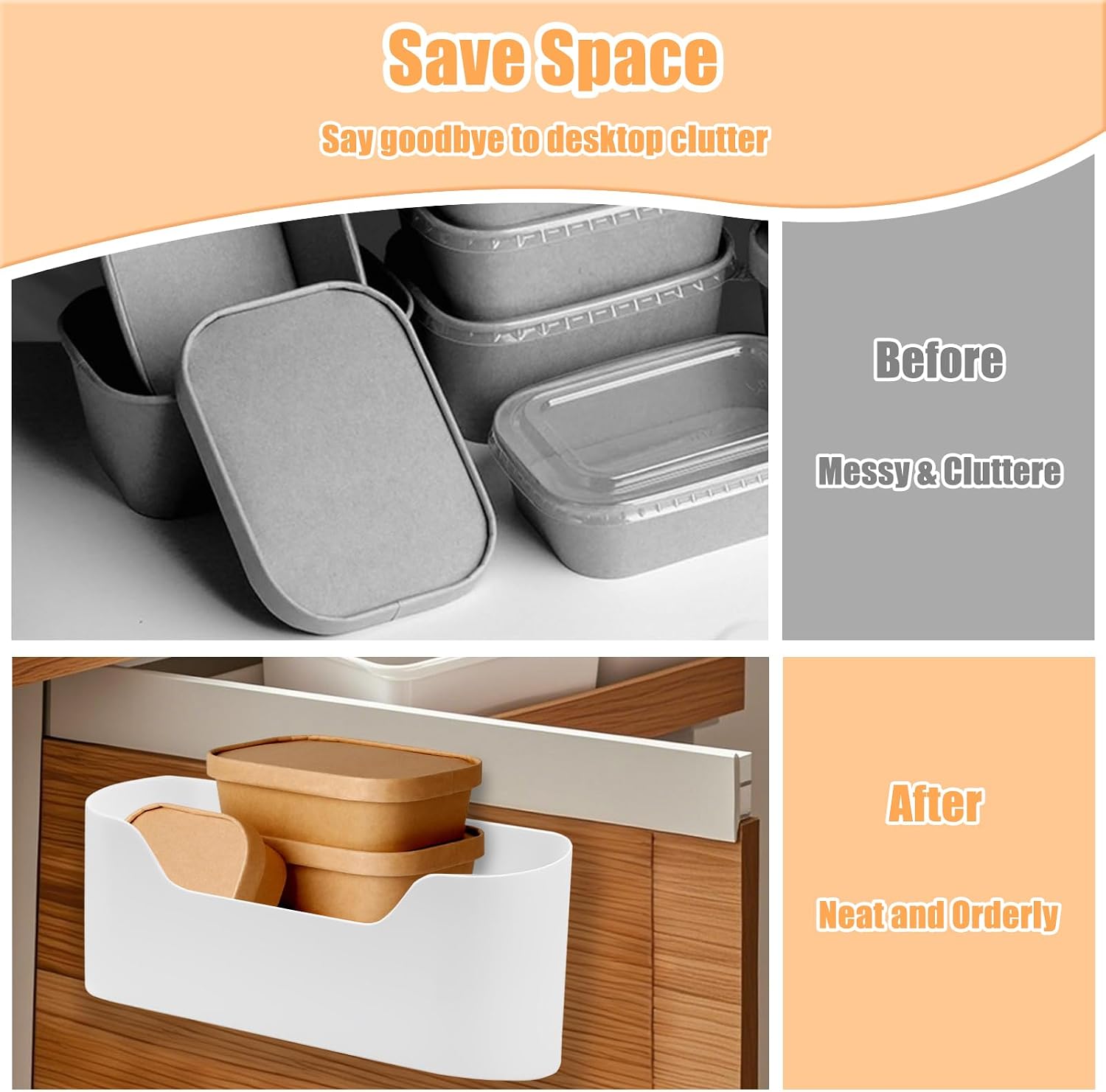 4Pcs Kitchen Cabinet Door Organizer, Adhesive Mount Inside Cabinet Door Storage, Under Sink Hanging Storage Basket for Kitchen Bathroom RV Office Garage Craft Room(White)