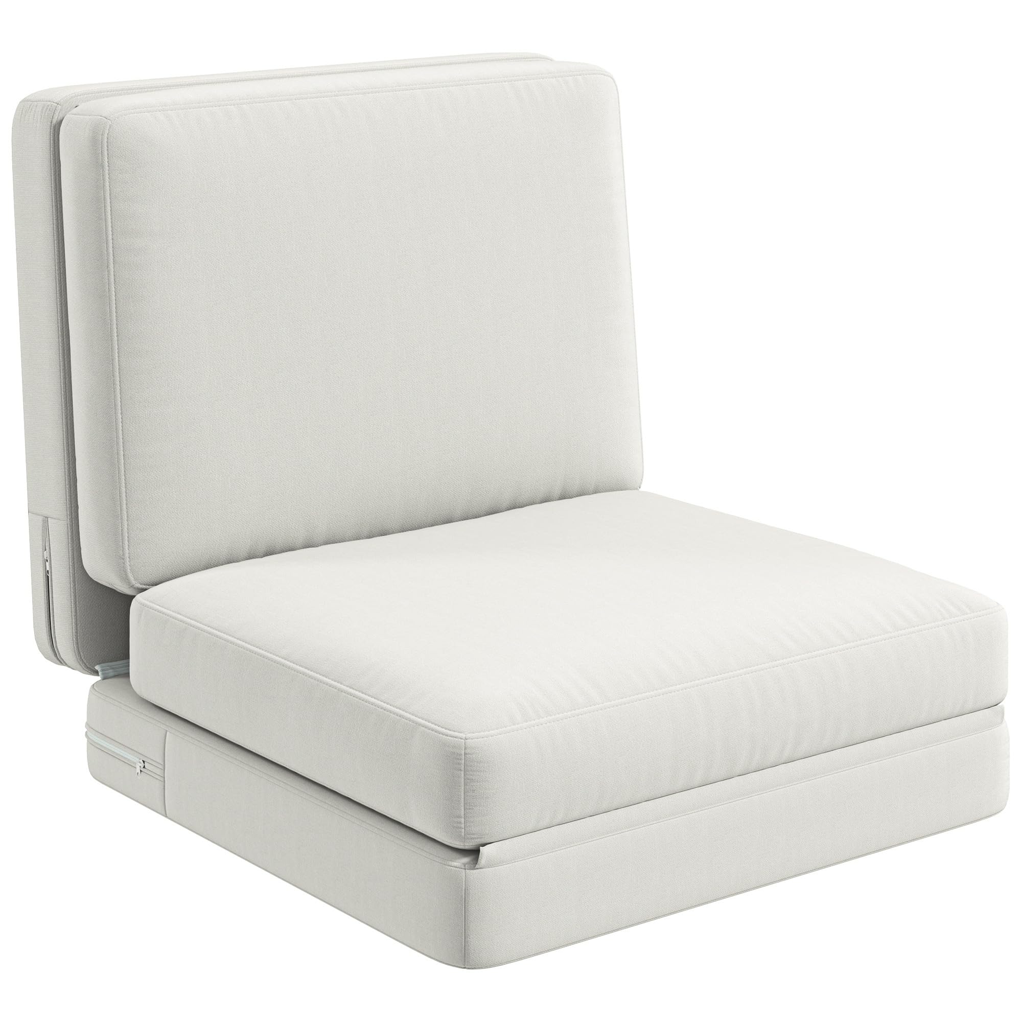 HOMCOM Canapé Convertible 1 Place en Velours Pliable Fauteuil Paresseux chauffeuse canapé-lit pour invités Salon, capacité 240 kg, 75 x 268 x 18 cm, crème