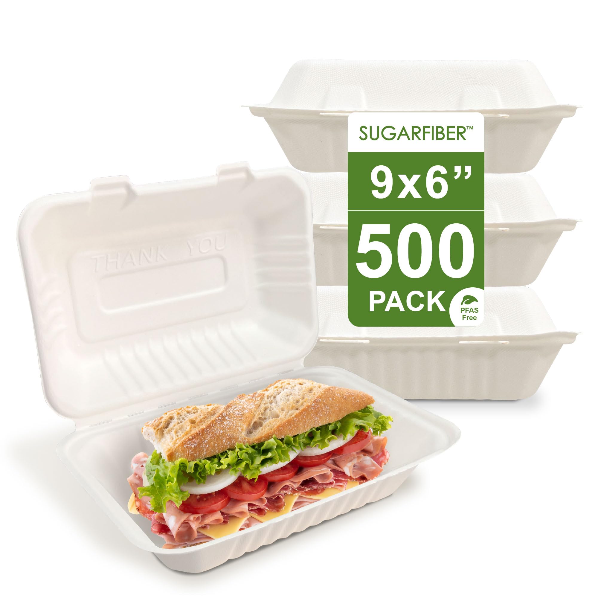 Paquete de cosecha de 8 x 8 pulgadas, contenedor cuadrado compostable blanco con bisagras, caja desechable de un solo compartimento para llevar, hecha de fibras vegetales de bagazo ecológicas, sin