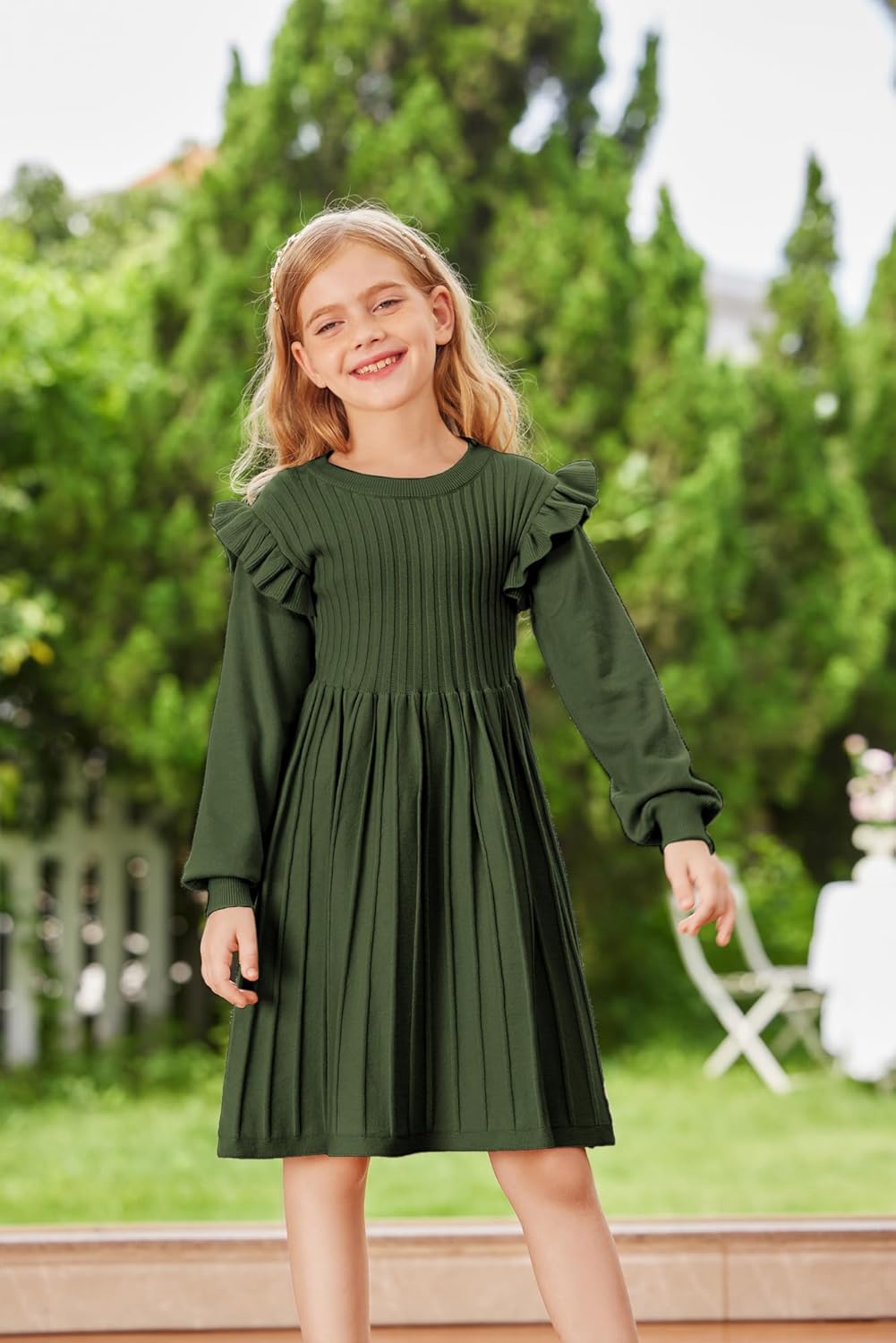 Danna Belle Girls Sweater Dress Lantern Sleeve Ruffled Fall Winter Dresses 5-12Y - Image 3