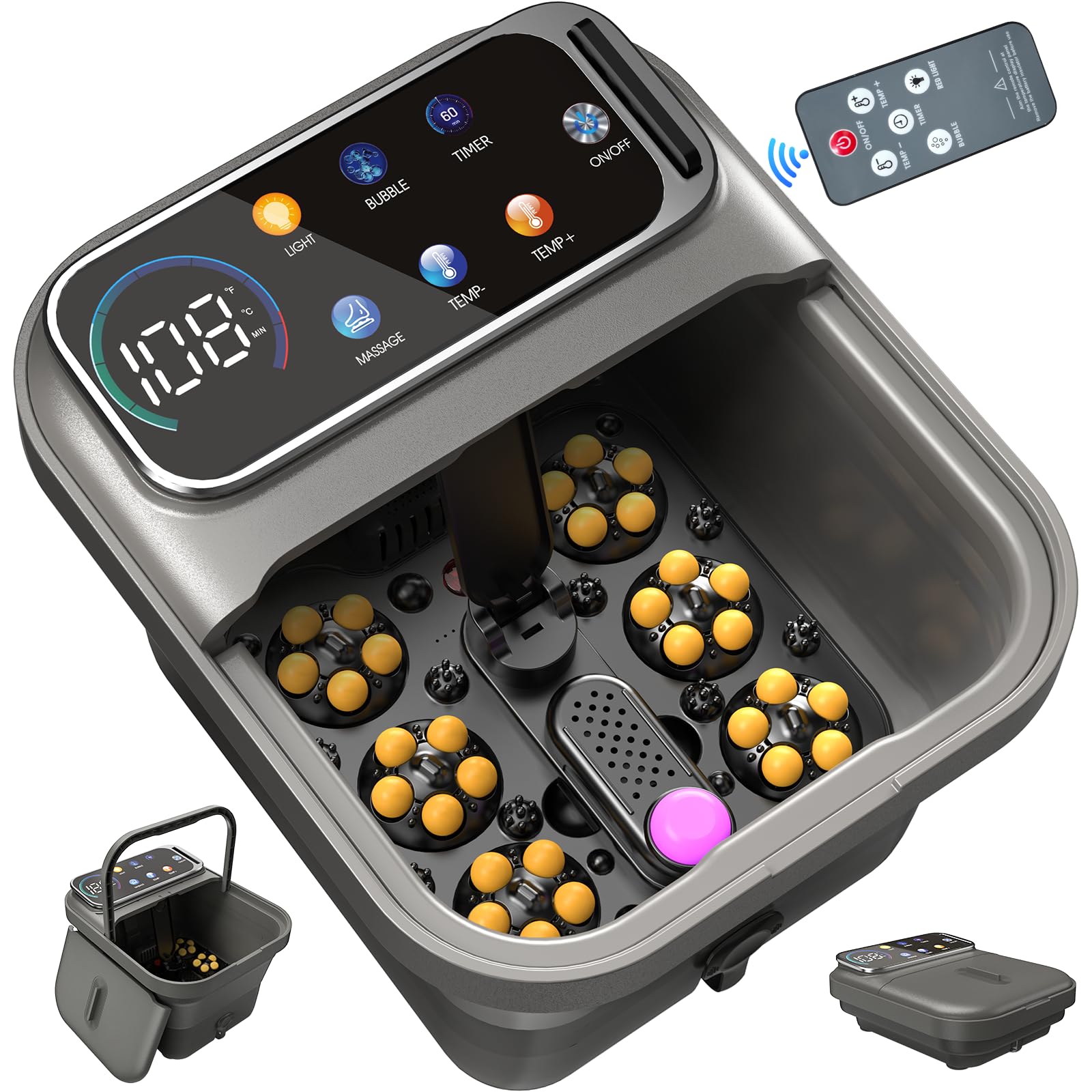 Photo 1 of Omnqira Collapsible Foot Spa Bath with Heat and Massage, Motorized Shiatsu Foot Massager Tub for Plantar Fasciitis & Stress Relief, Temp Control, Bubbles, Remote, Pedicure Spa at Home
