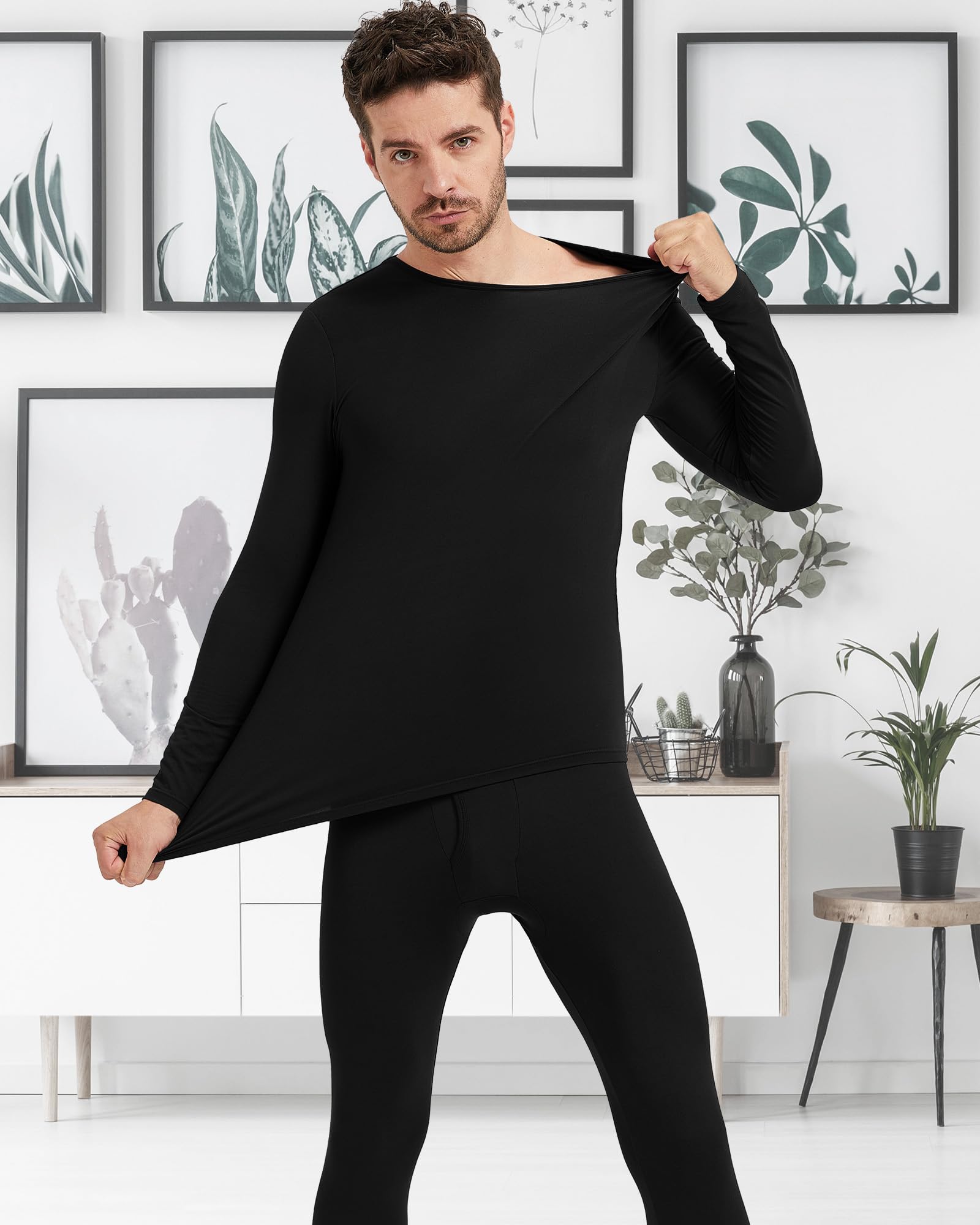 Patelai Lot de 2 sous-vêtements thermiques pour homme - Haut et bas doublés - Pour l'automne et l'hiver