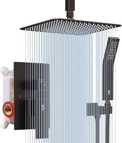 SR SUN RISE Juego completo de grifos de ducha de bronce aceitado de 10 pulgadas, sistema completo con cabezal de ducha montado en el techo (contiene