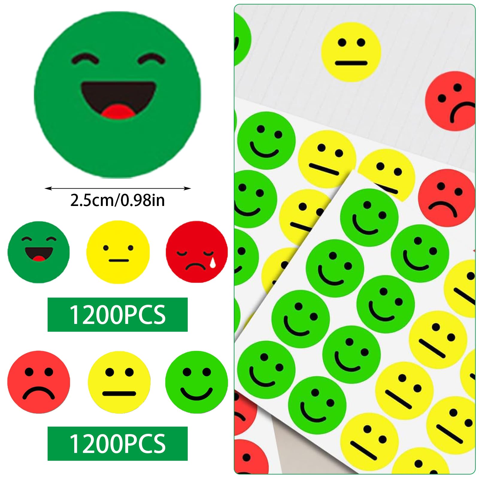 1200 Stück 25Mm Smile Stimmungsaufkleber Fröhlich Produktbild-Vorschau 14